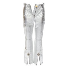 PETAR PETROV silver genuine leather gold ring zip moto pants FR36 S