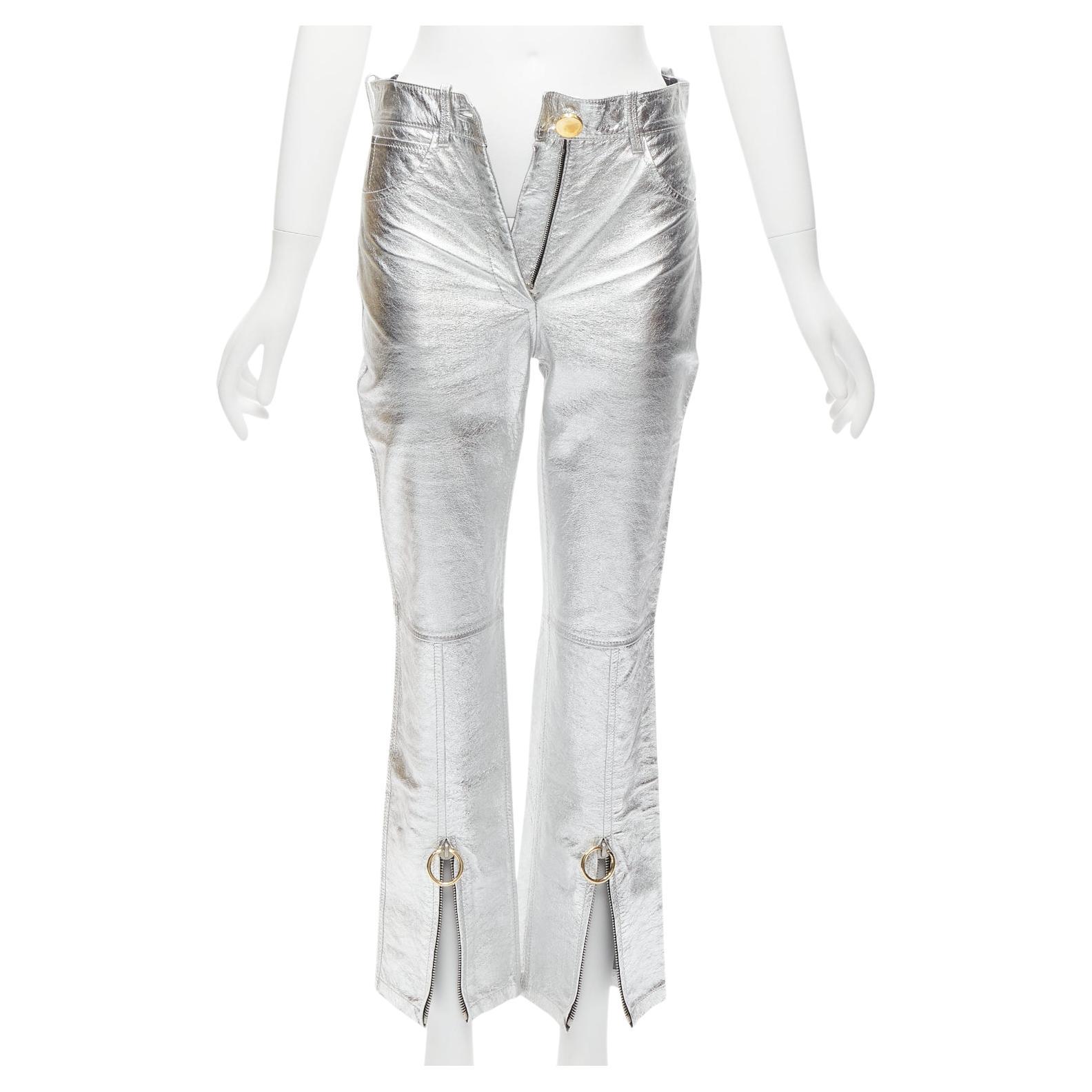 PETAR PETROV Silber echtes Leder Gold Ring Zip Moto Hose FR36 S im Angebot