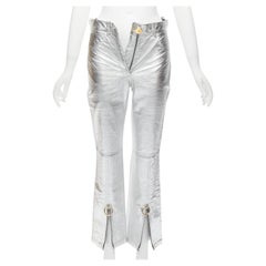 PETAR PETROV silver genuine leather gold ring zip moto pants FR36 S