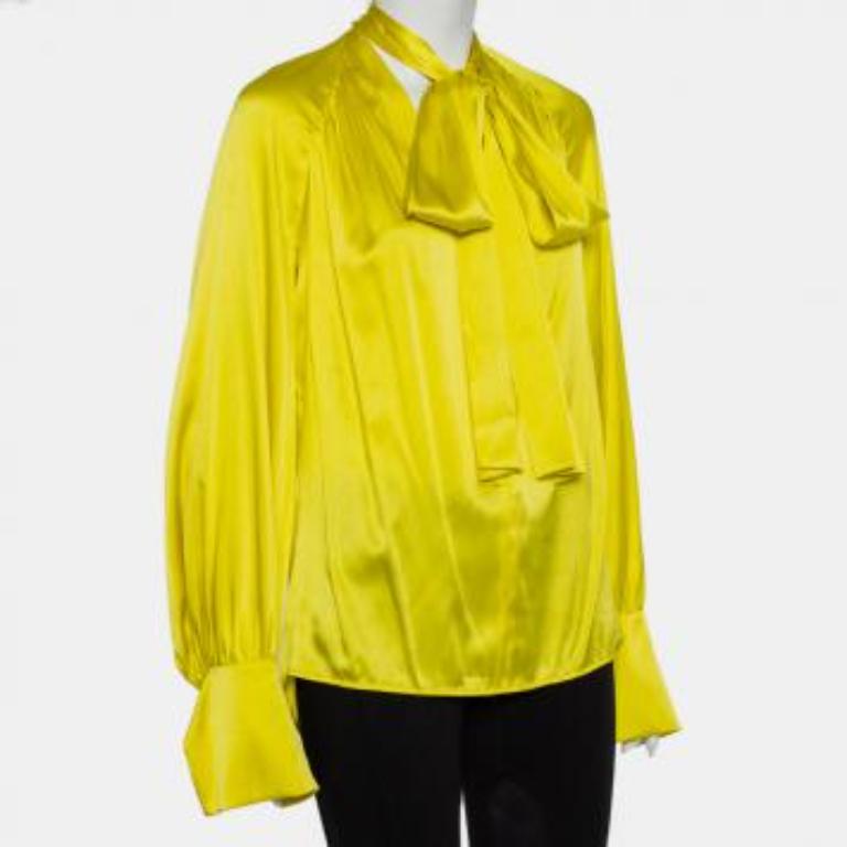 Petar Petrov Yellow Silk Satin Neck Tie Detail Draped Open Back Top S For Sale 6