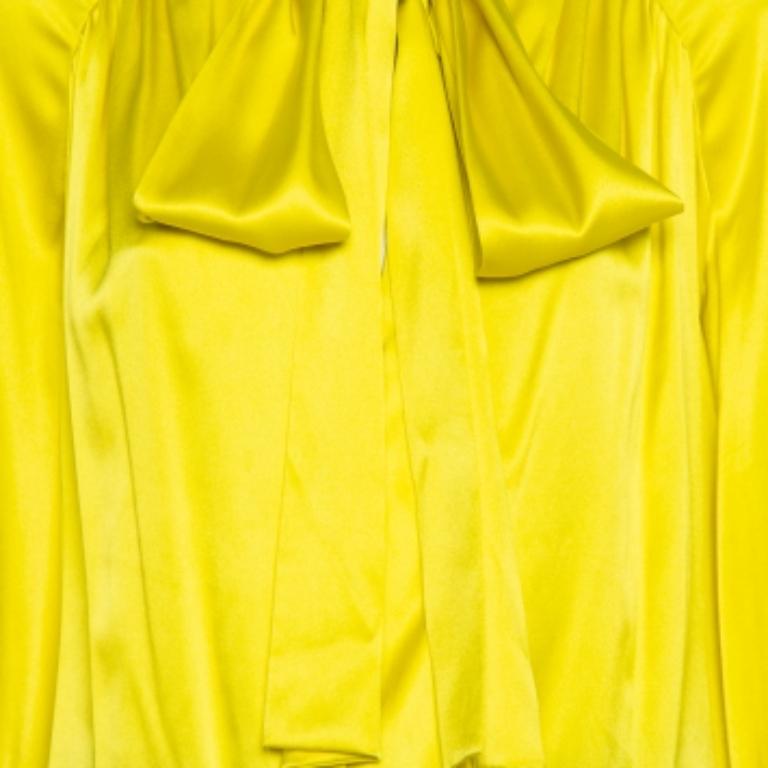 Petar Petrov Yellow Silk Satin Neck Tie Detail Draped Open Back Top S For Sale 3