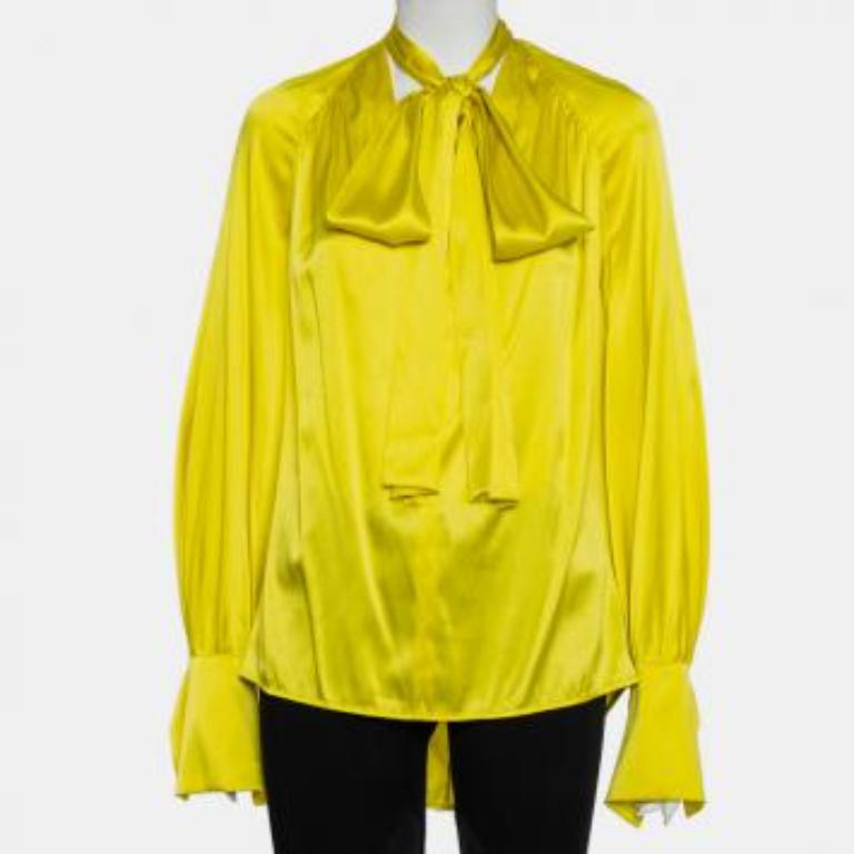 Petar Petrov Yellow Silk Satin Neck Tie Detail Draped Open Back Top S For Sale 5