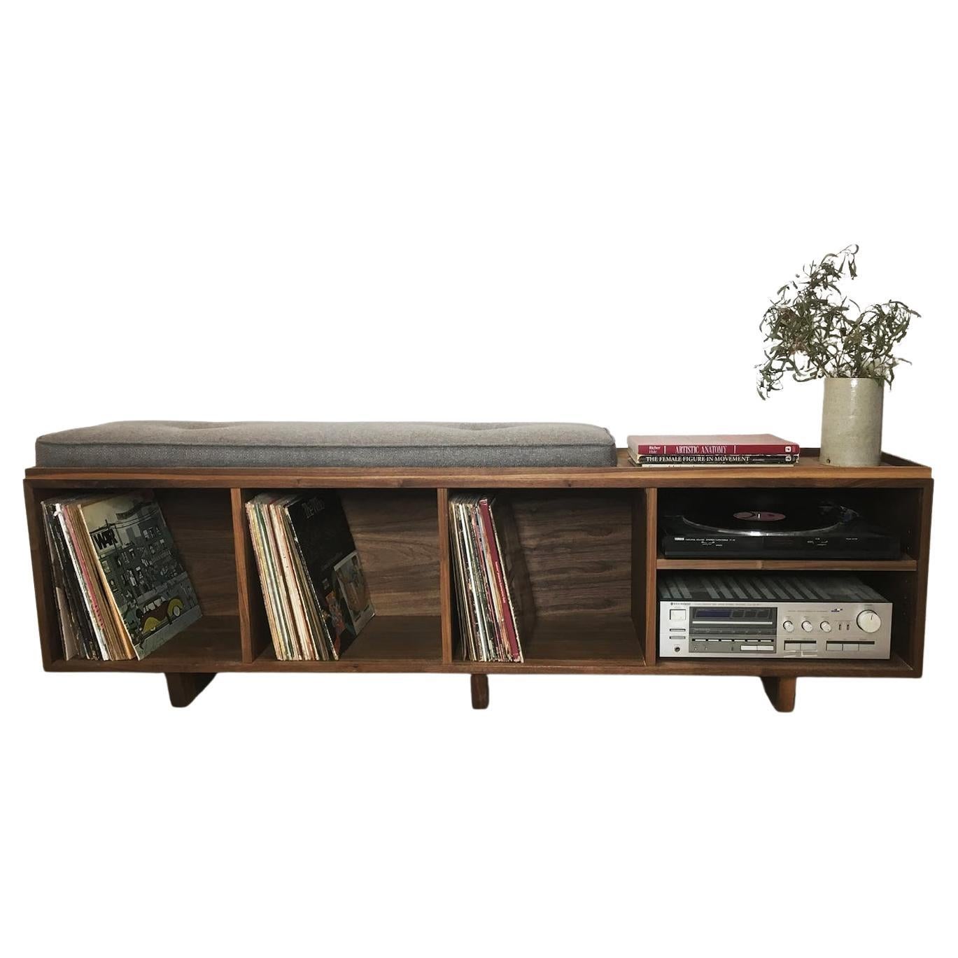 Pete Deeble Hifi Vinyl Lp Storage Bench Stereo Cabinet Mid-Century Modern Walnut For Sale