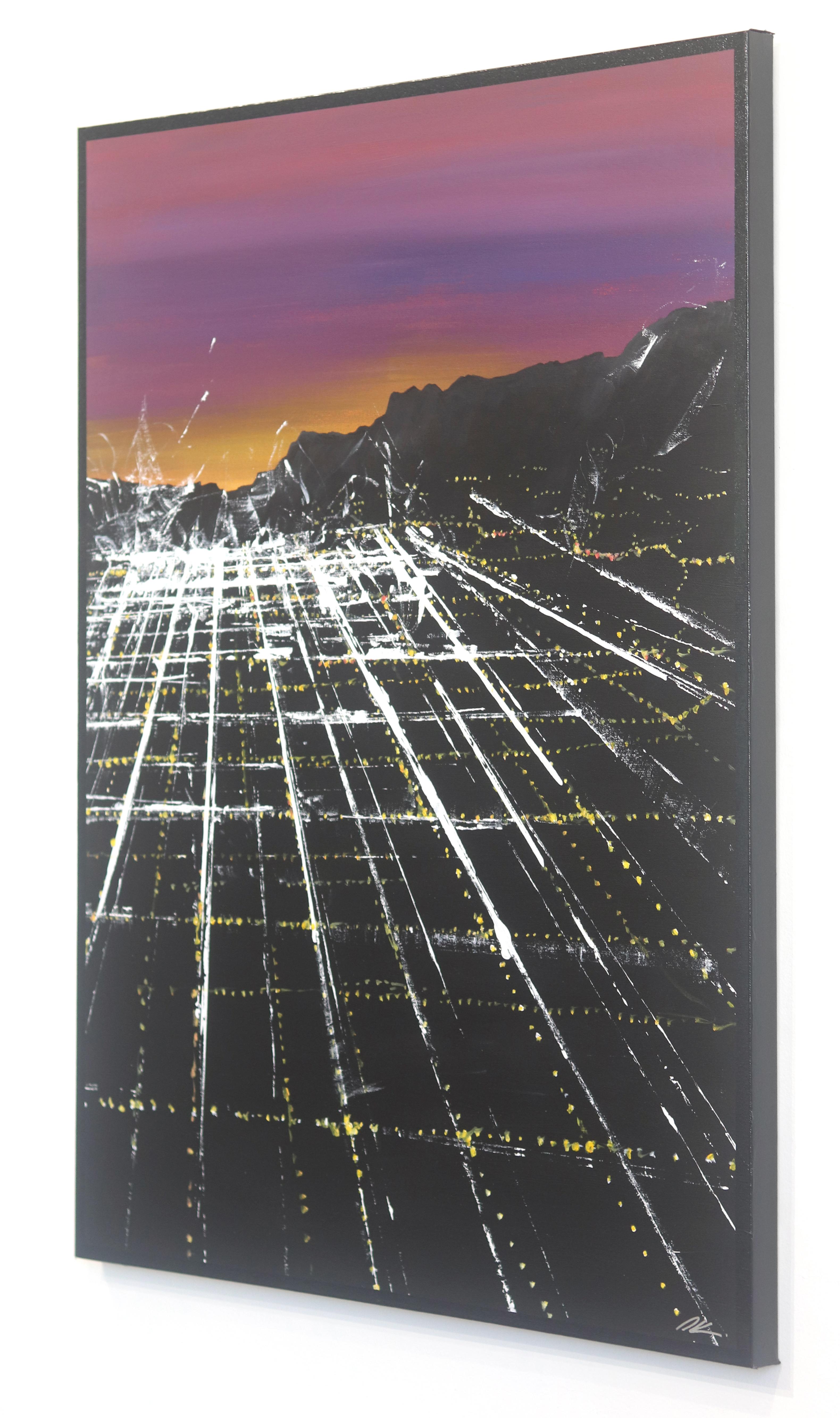 Aérienne Beverly Sunset  Peinture de paysage de ville - Noir Abstract Painting par Pete Kasprzak