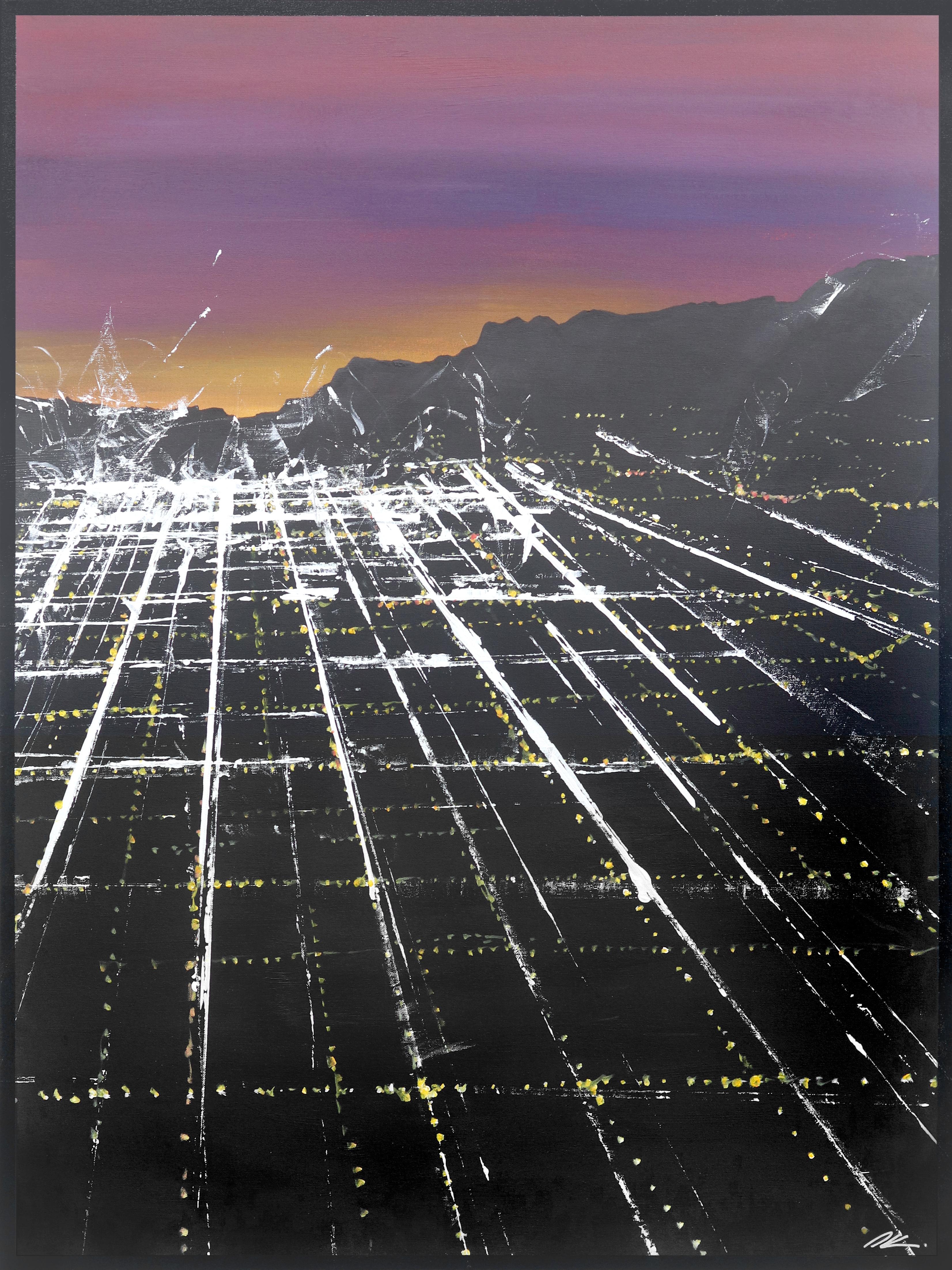 Abstract Painting Pete Kasprzak - Aérienne Beverly Sunset  Peinture de paysage de ville