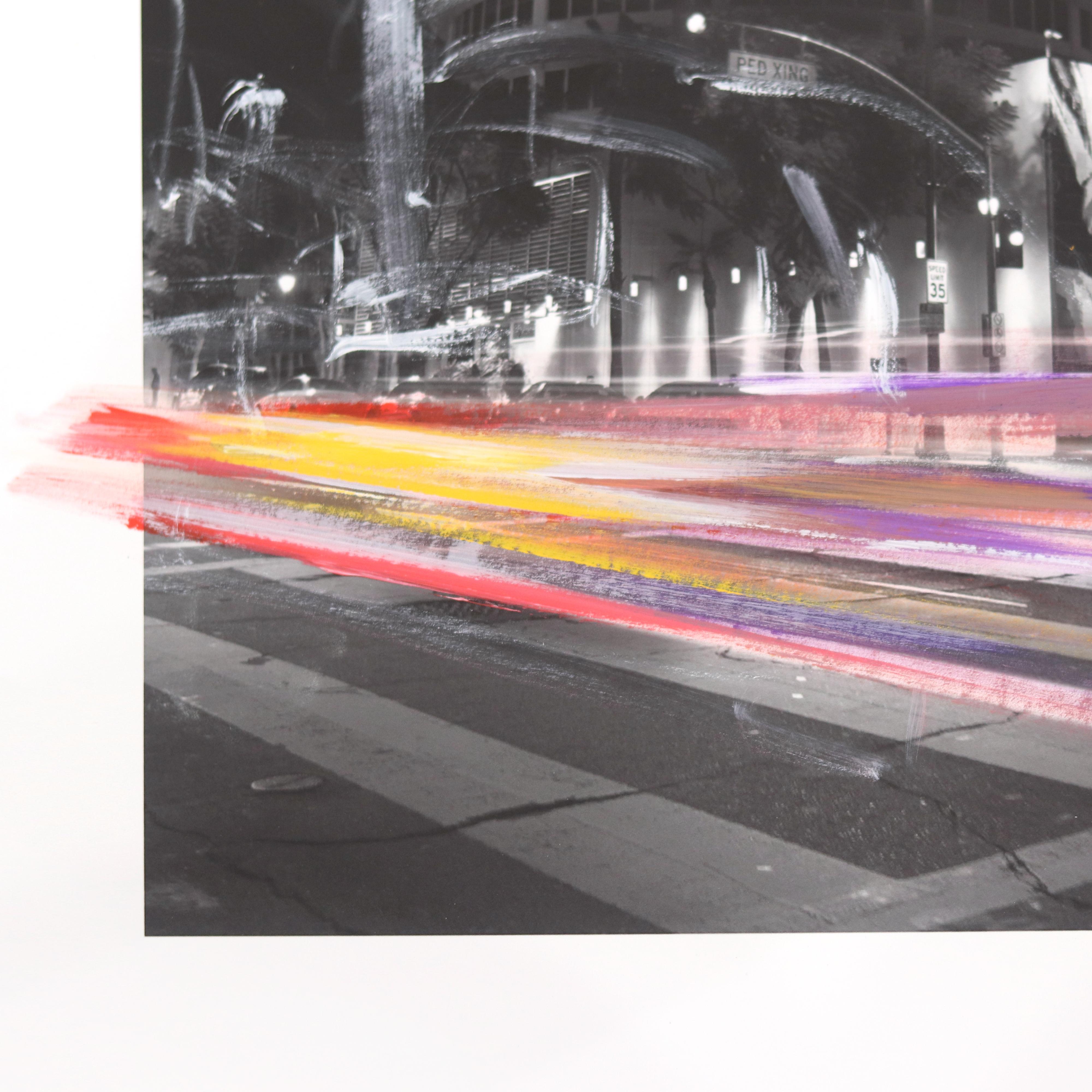 Capitol Records III - Abstrakte bunte gemischte Medien Landschaft Stillleben Kunstwerk (Zeitgenössisch), Painting, von Pete Kasprzak