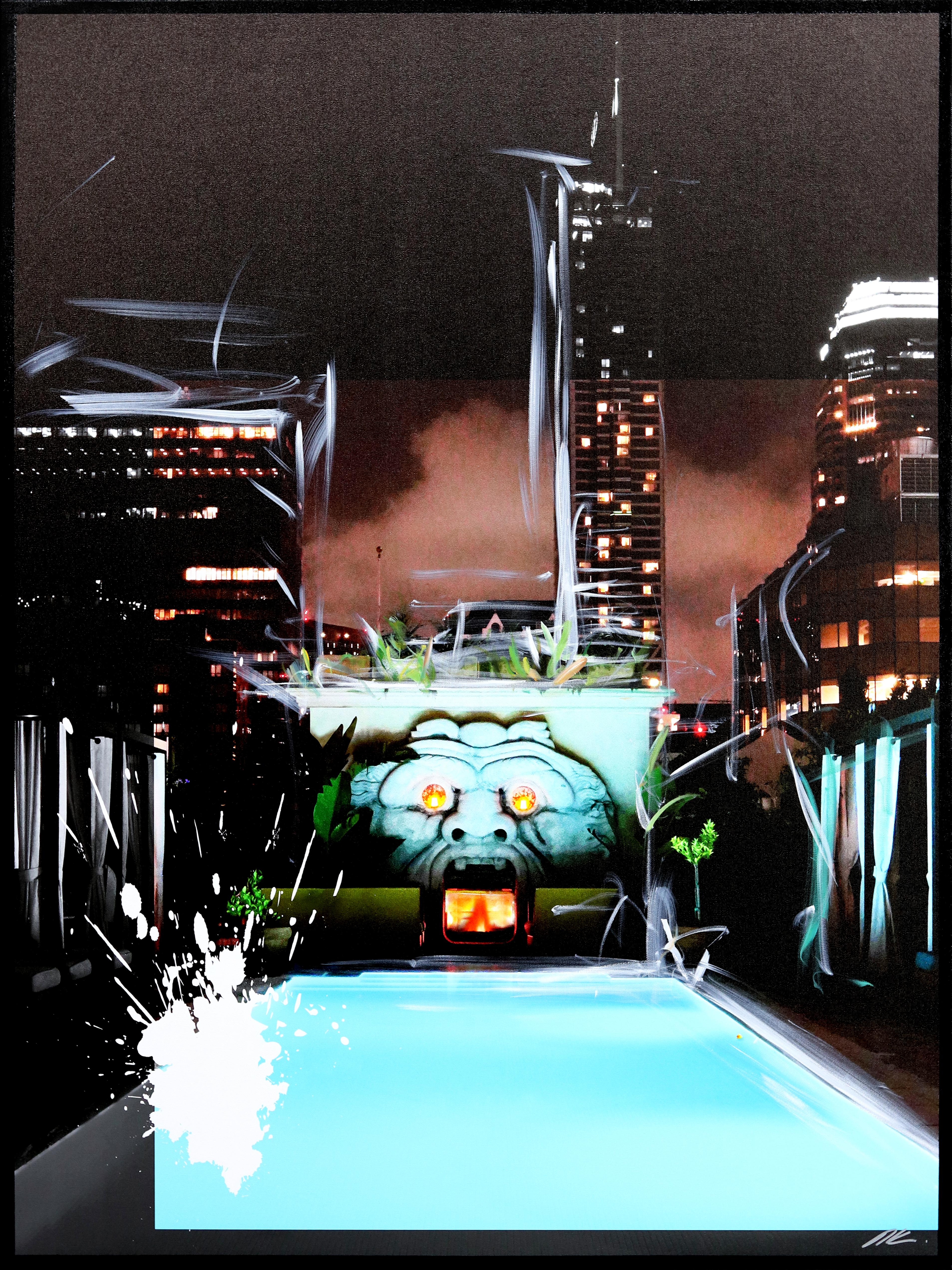 Clara Nightswim - Urban Landscape Photography Painting Original Art