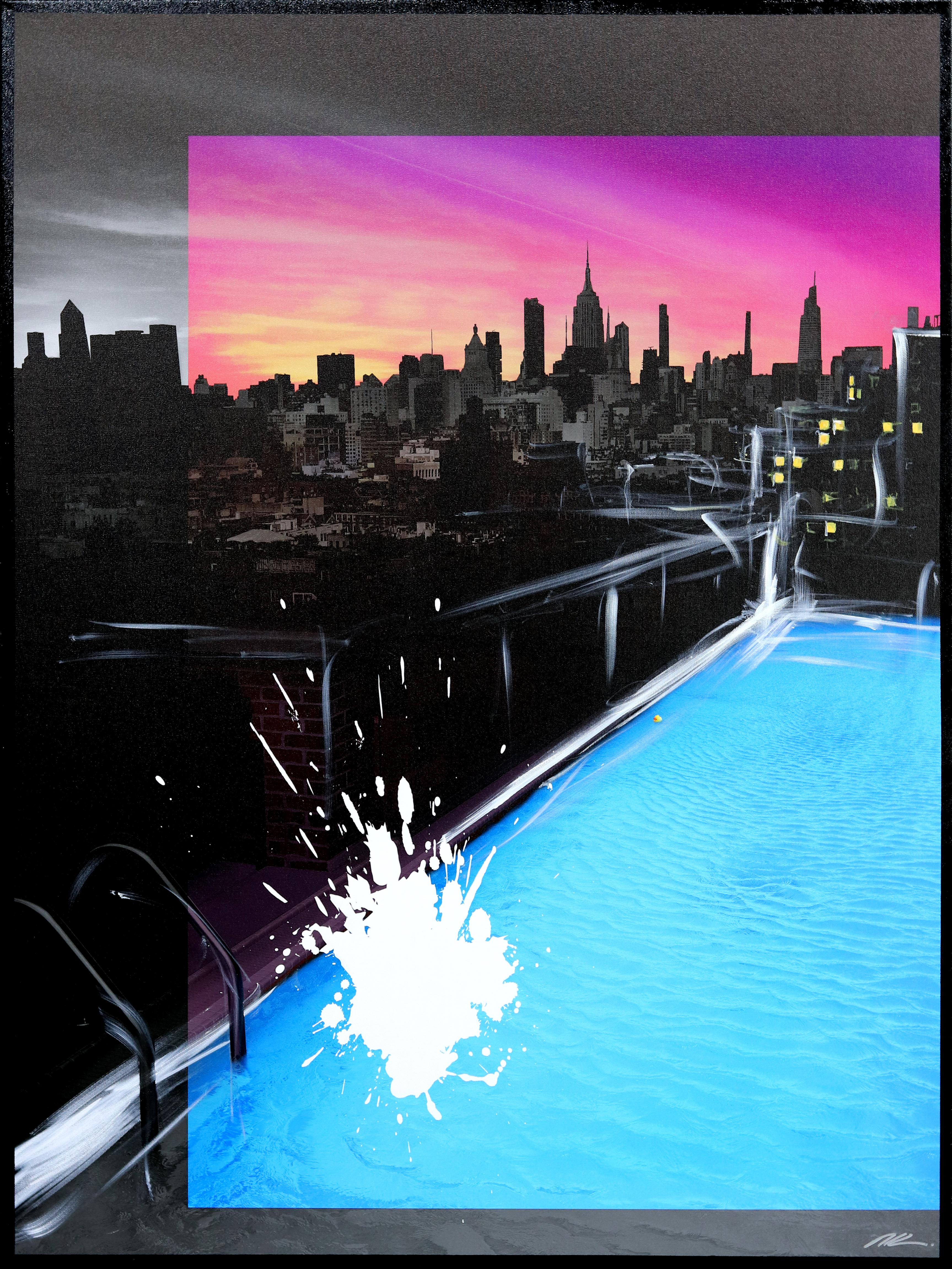 Landscape Photograph Pete Kasprzak - Aquarelle de nuit Empire State (NYC) - Peinture de paysage urbain vibrante