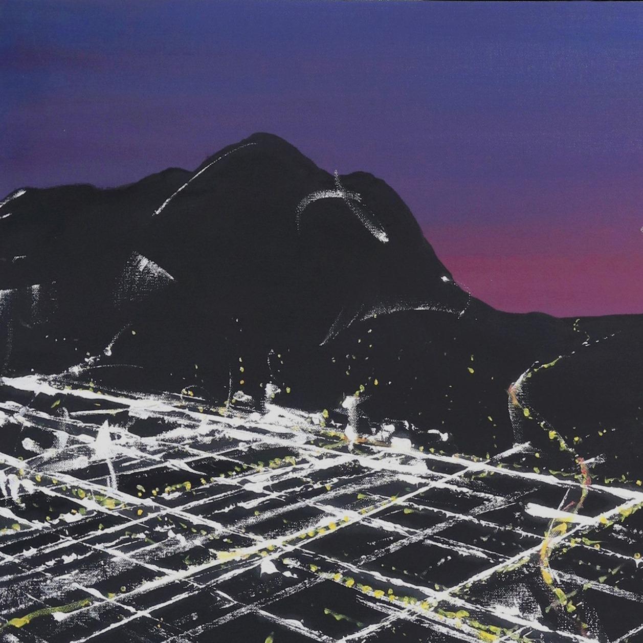 Gower Sunset Aerial - Original Cityscape at Night Aerial Painting - Black Landscape Painting by Pete Kasprzak