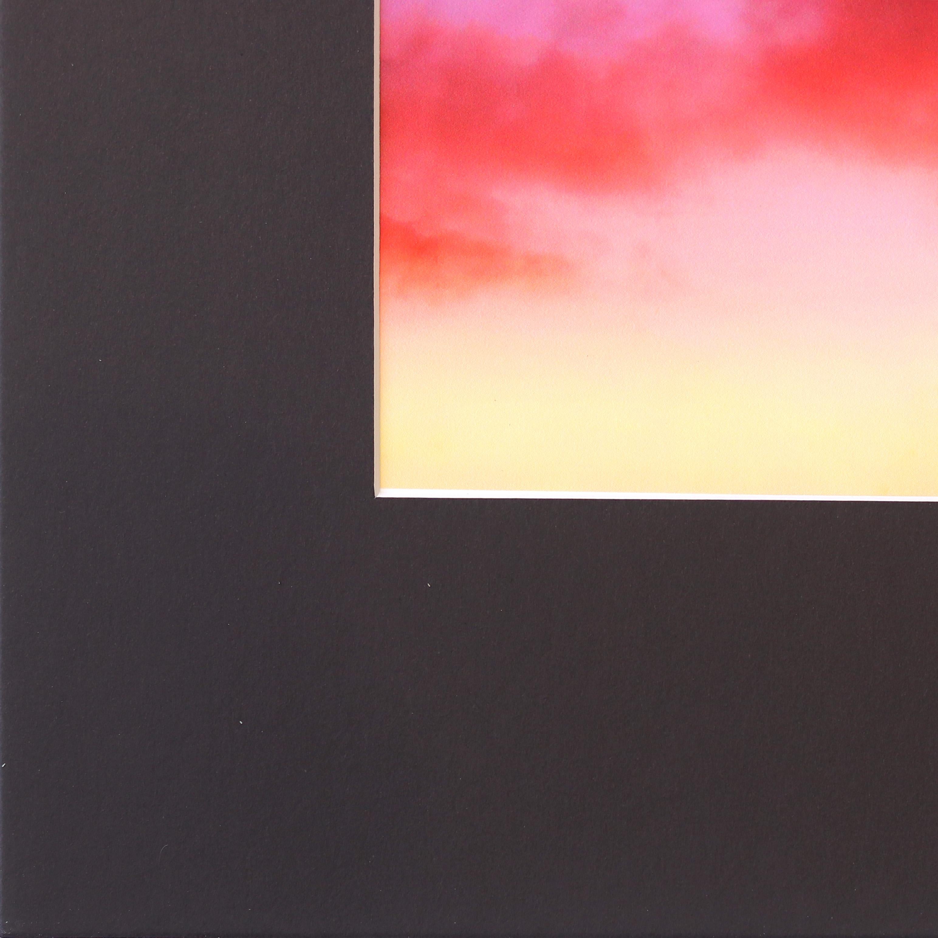 Hermosa Single Palm II - Peinture de paysage en coucher de soleil violet et rose vibrant - Painting de Pete Kasprzak
