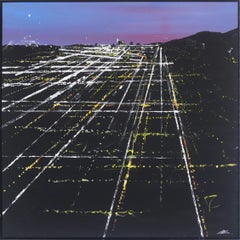 Lexington Sunset Aerial - Los Angeles Landscape Nighttime Original Artwork