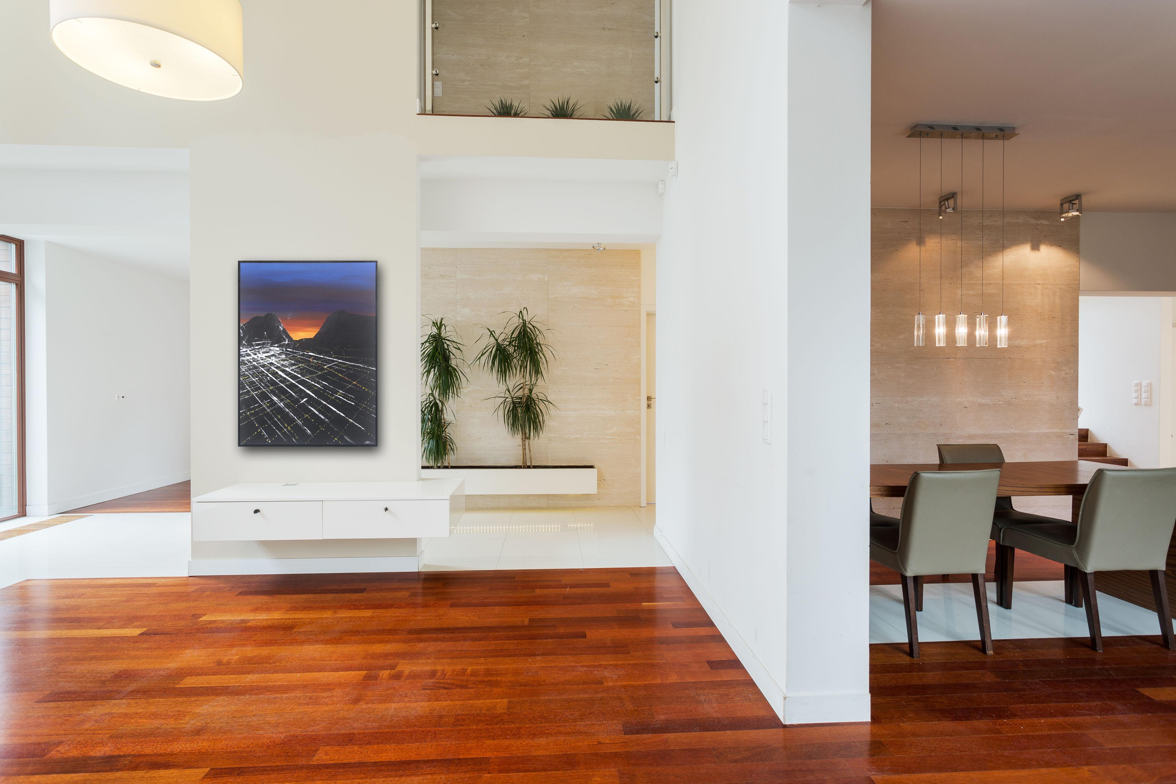 Aérienne Melrose Sunset  Peinture de paysage urbain en vente 1