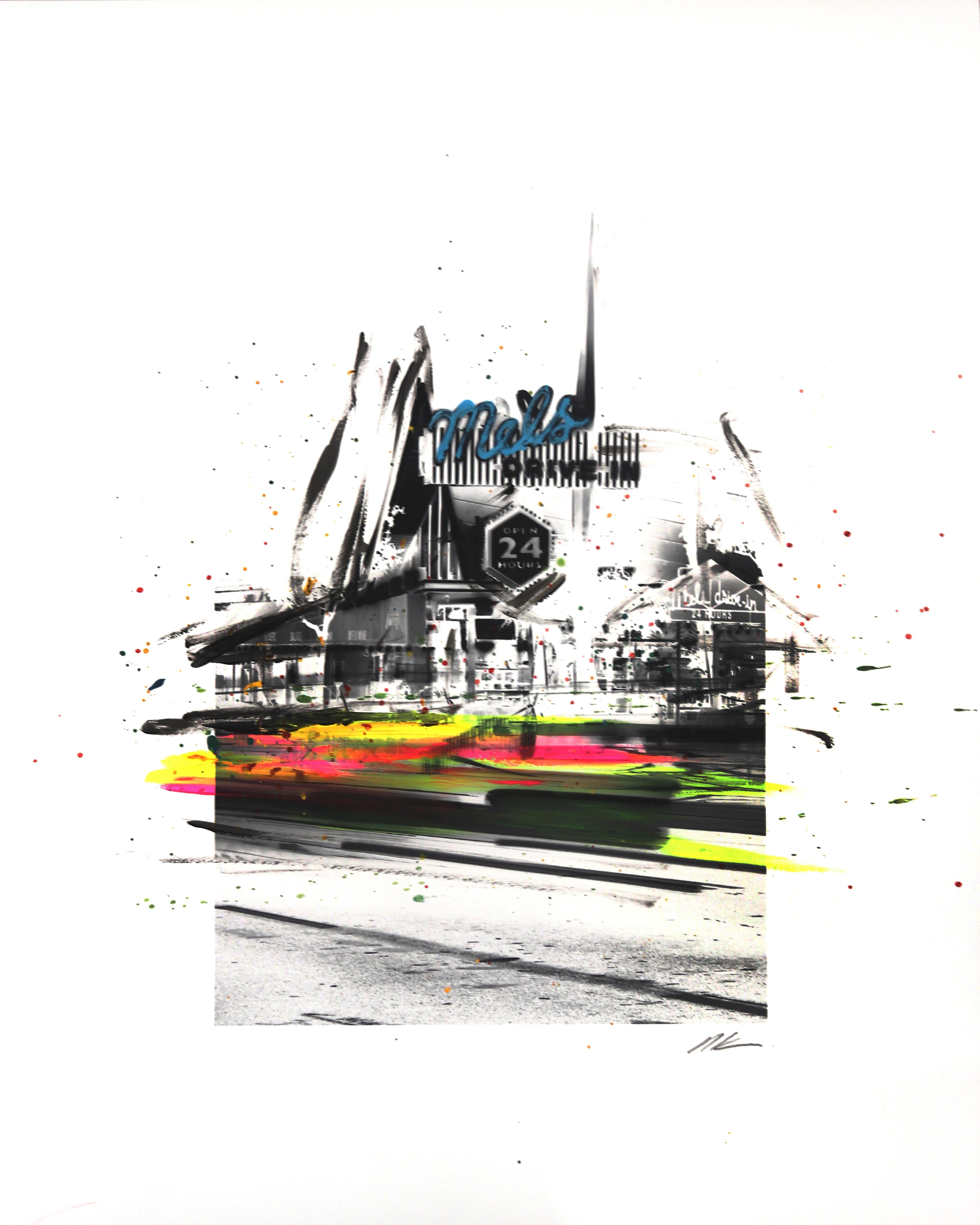 Pete Kasprzak Landscape Photograph – Mel's Inverted II - Abstrakte bunte Mixed Media Landschaft Stillleben Malerei