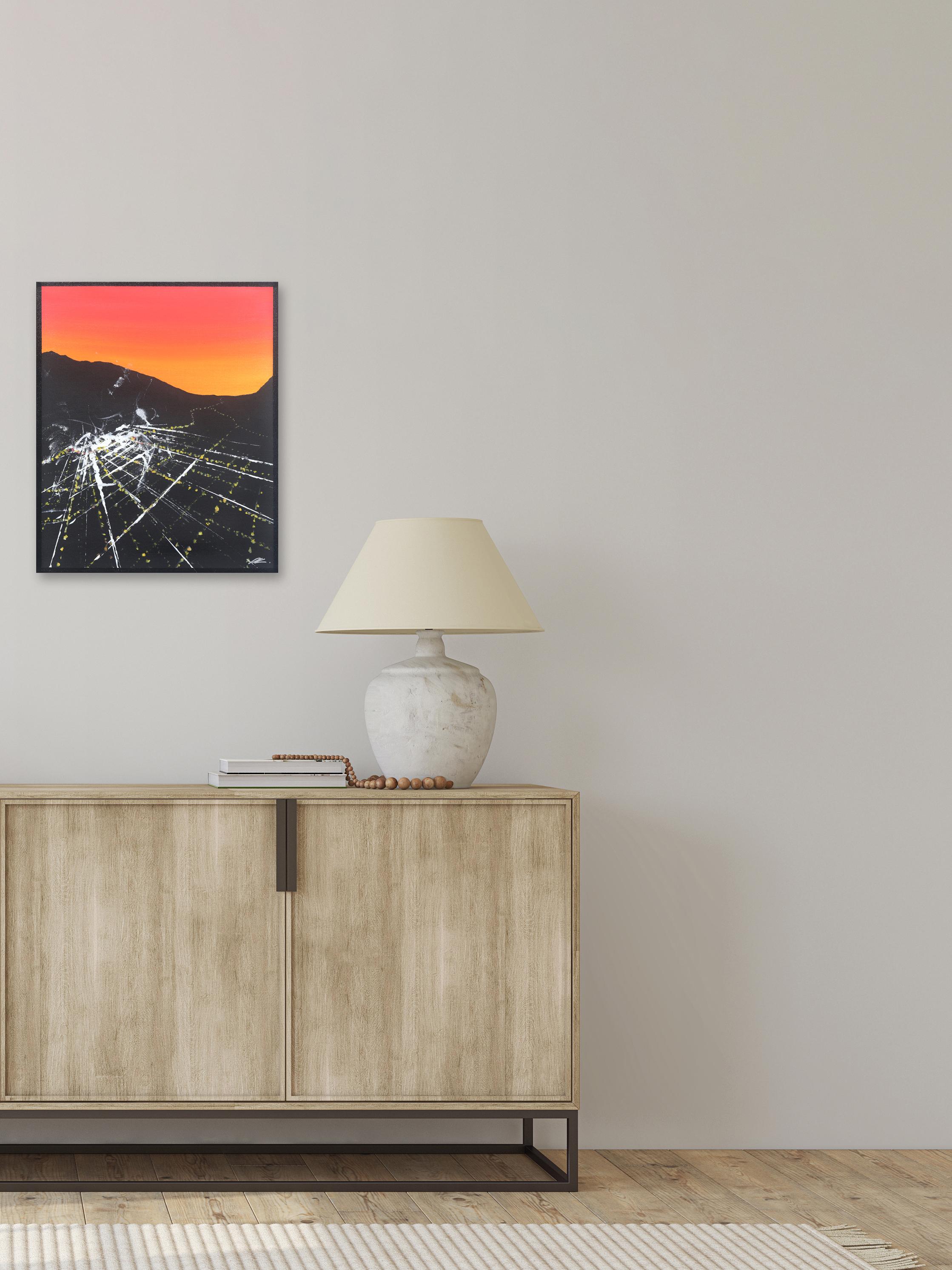 Olive Sunset Aerial - Urban Vibrant Landscape Painting For Sale 5