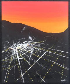 Atardecer en Oliva Aéreo - Pintura Paisaje Urbano Vibrante