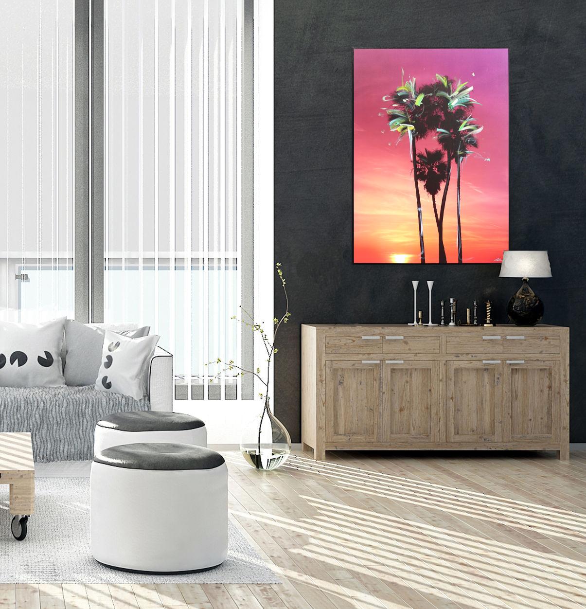 Palms 2-Dusktime in L.A. - Grande peinture de paysage aux couleurs vives du coucher de soleil - Photograph de Pete Kasprzak