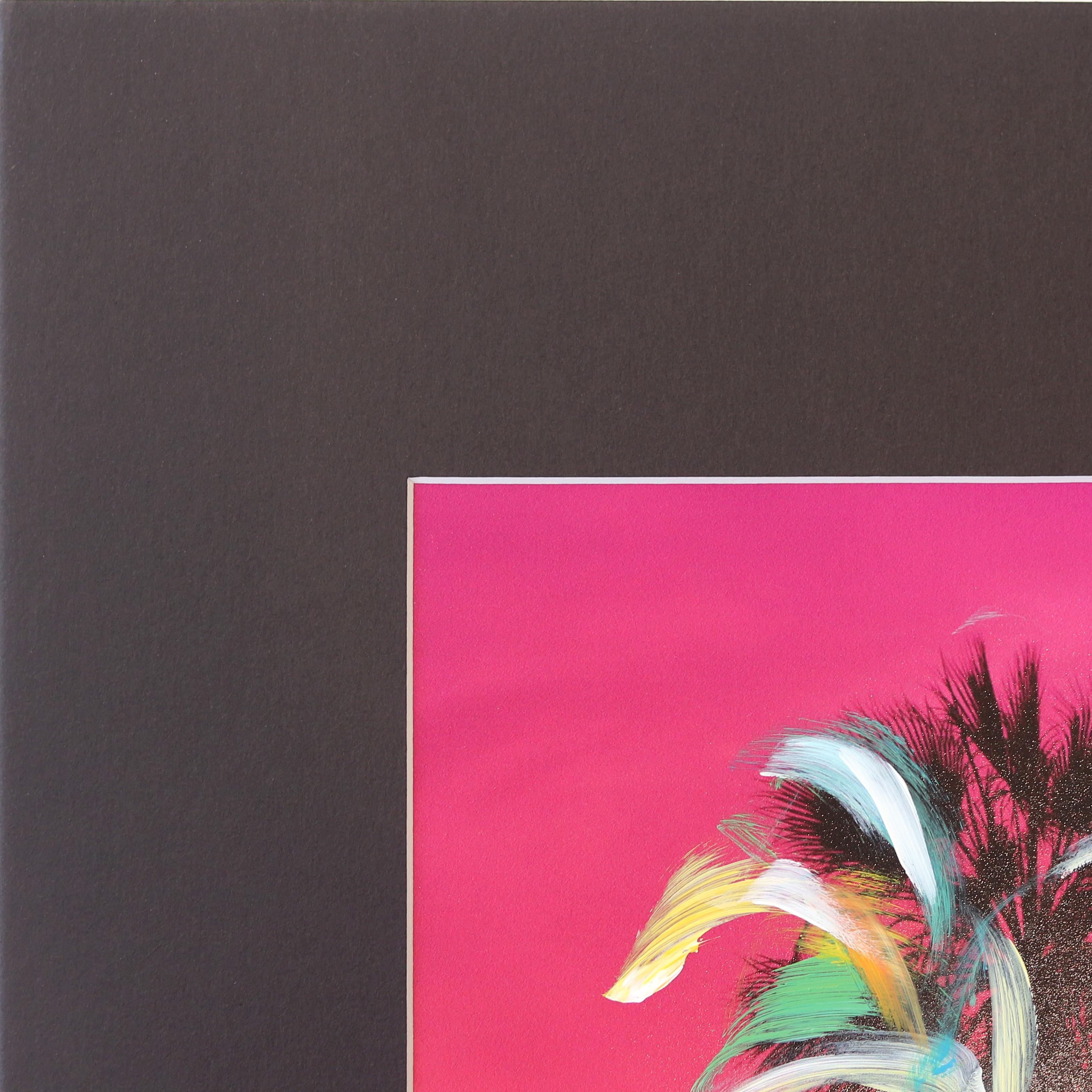 Palms 2 Sunset - Vibrant Pink and Orange Landscape Painting - Contemporary Photograph by Pete Kasprzak