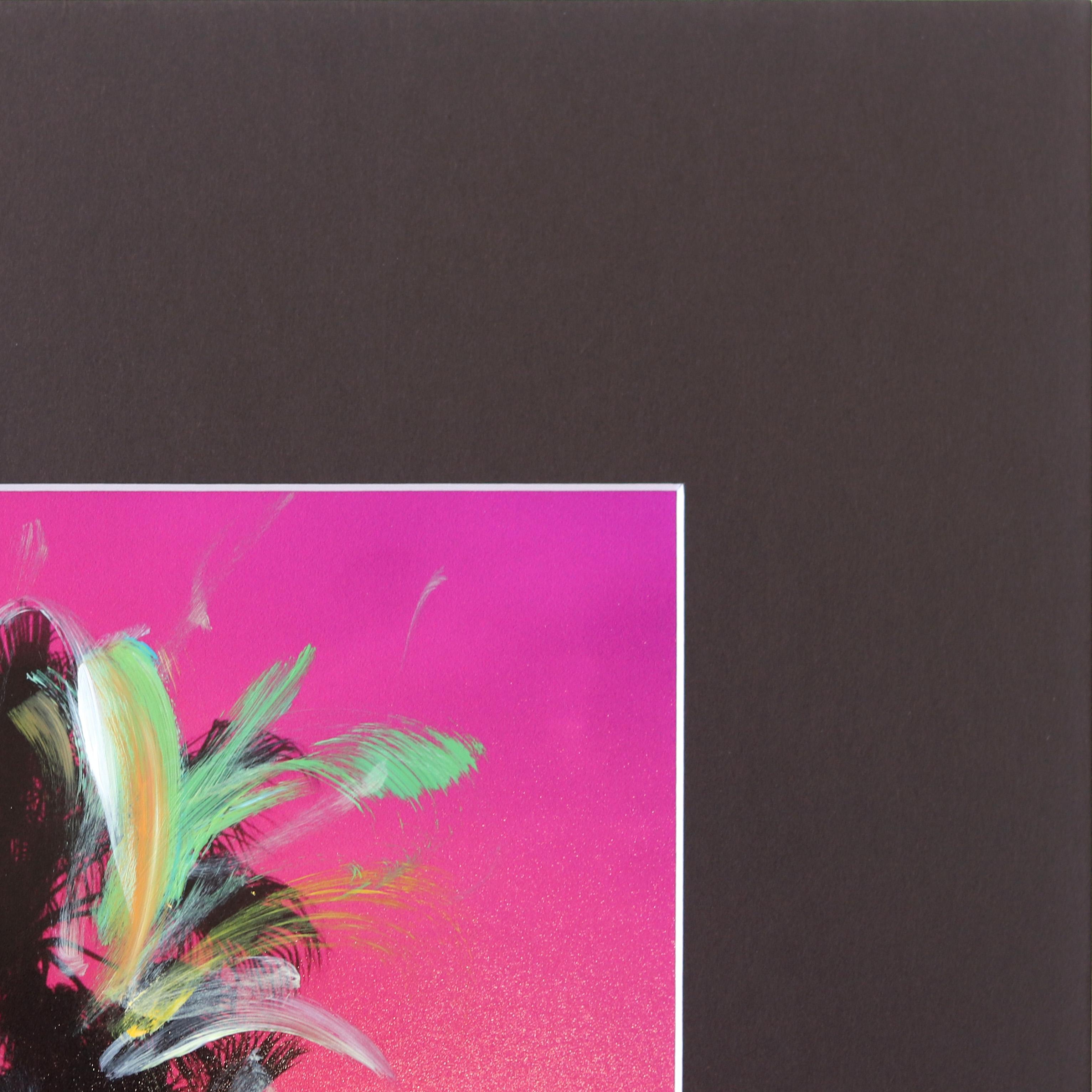 Palms 2 Sunset - Vibrant Pink and Orange Landscape Painting - Brown Landscape Photograph by Pete Kasprzak