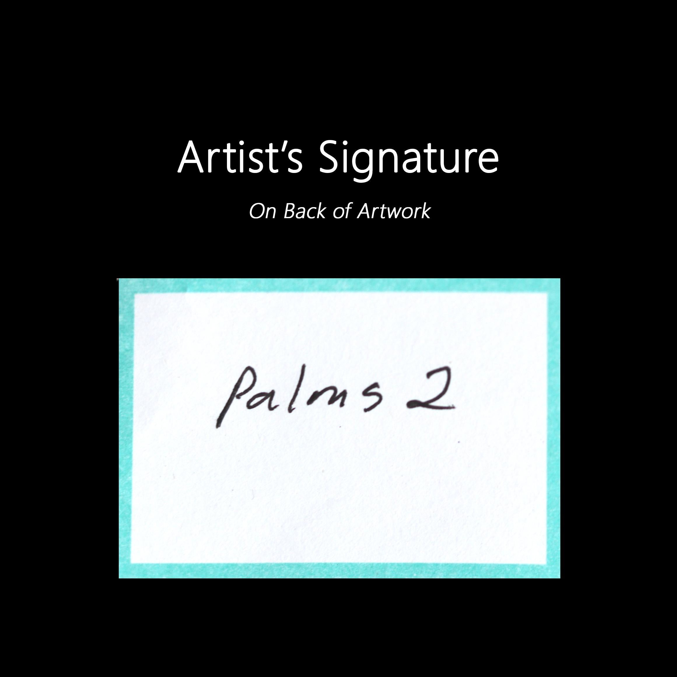 Palms 2 Sunset - Vibrant Pink and Orange Landscape Painting For Sale 1