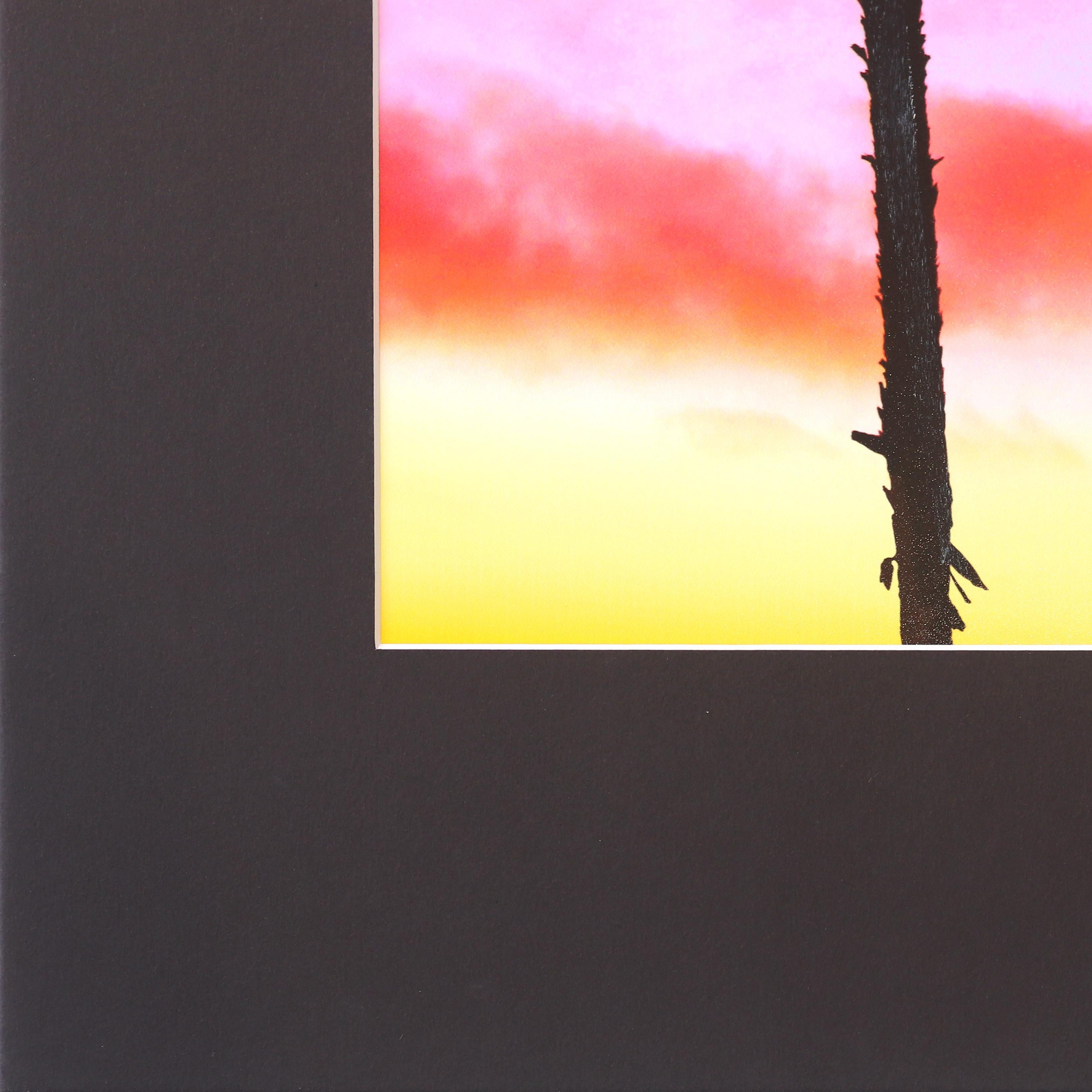 Redondo Palms II - Pittura di paesaggio con tramonto giallo e rosa vibrante - Photograph di Pete Kasprzak