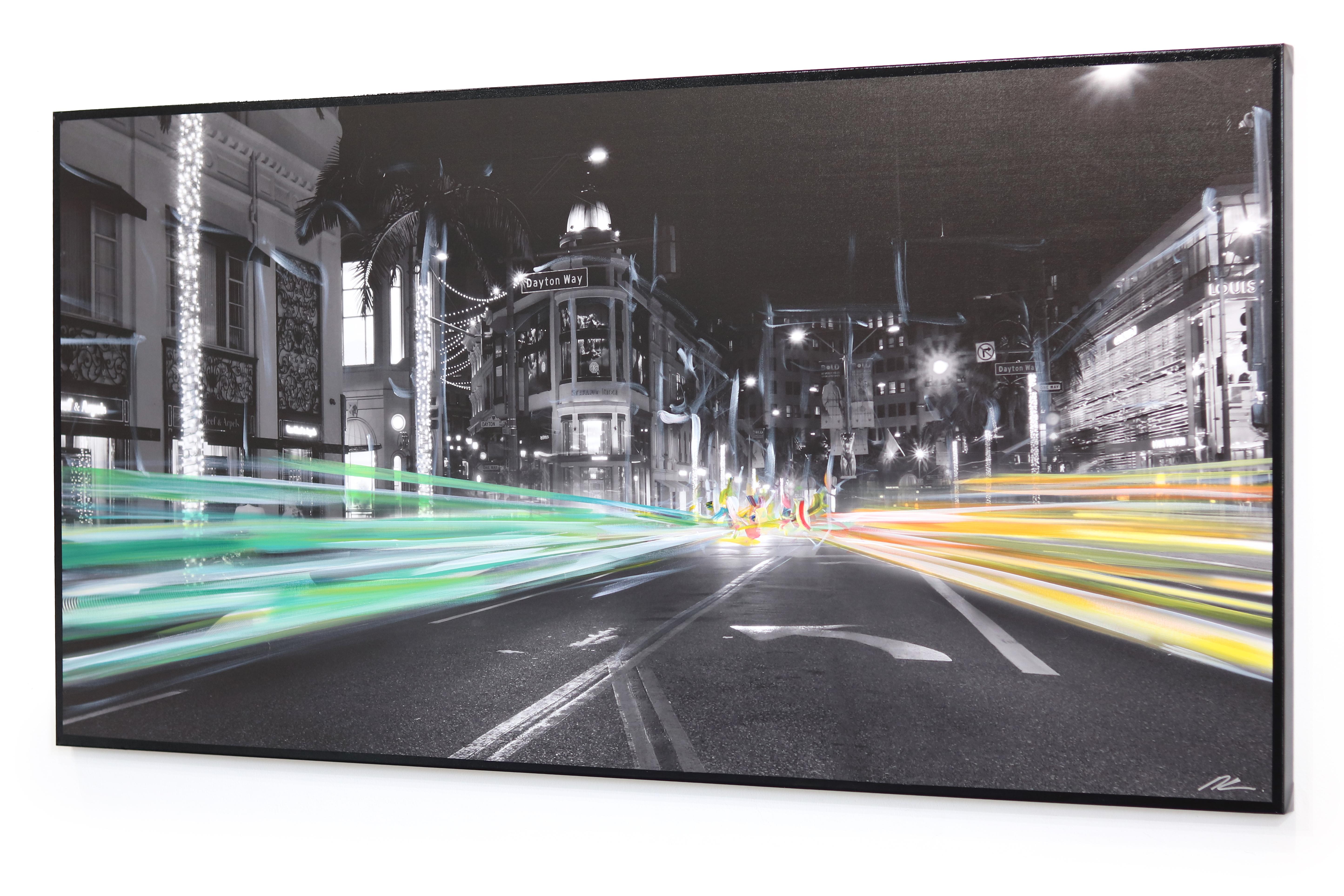 Rodeo Dr. Early Nights - Large Urban Landscape Photography Painting For Sale 1