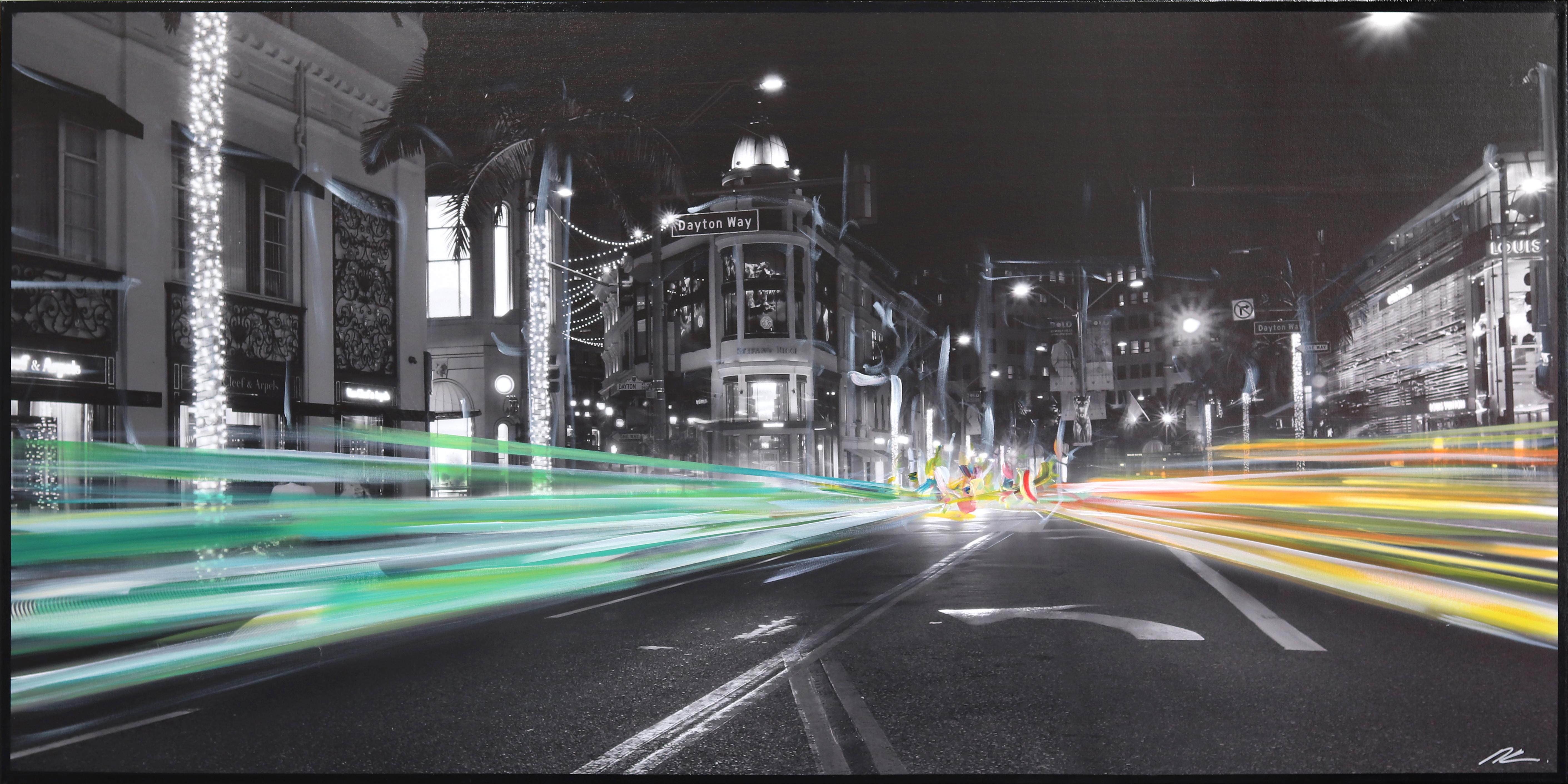 Rodeo Dr. Early Nights - Großes Gemälde mit urbaner Landschaftsfotografie