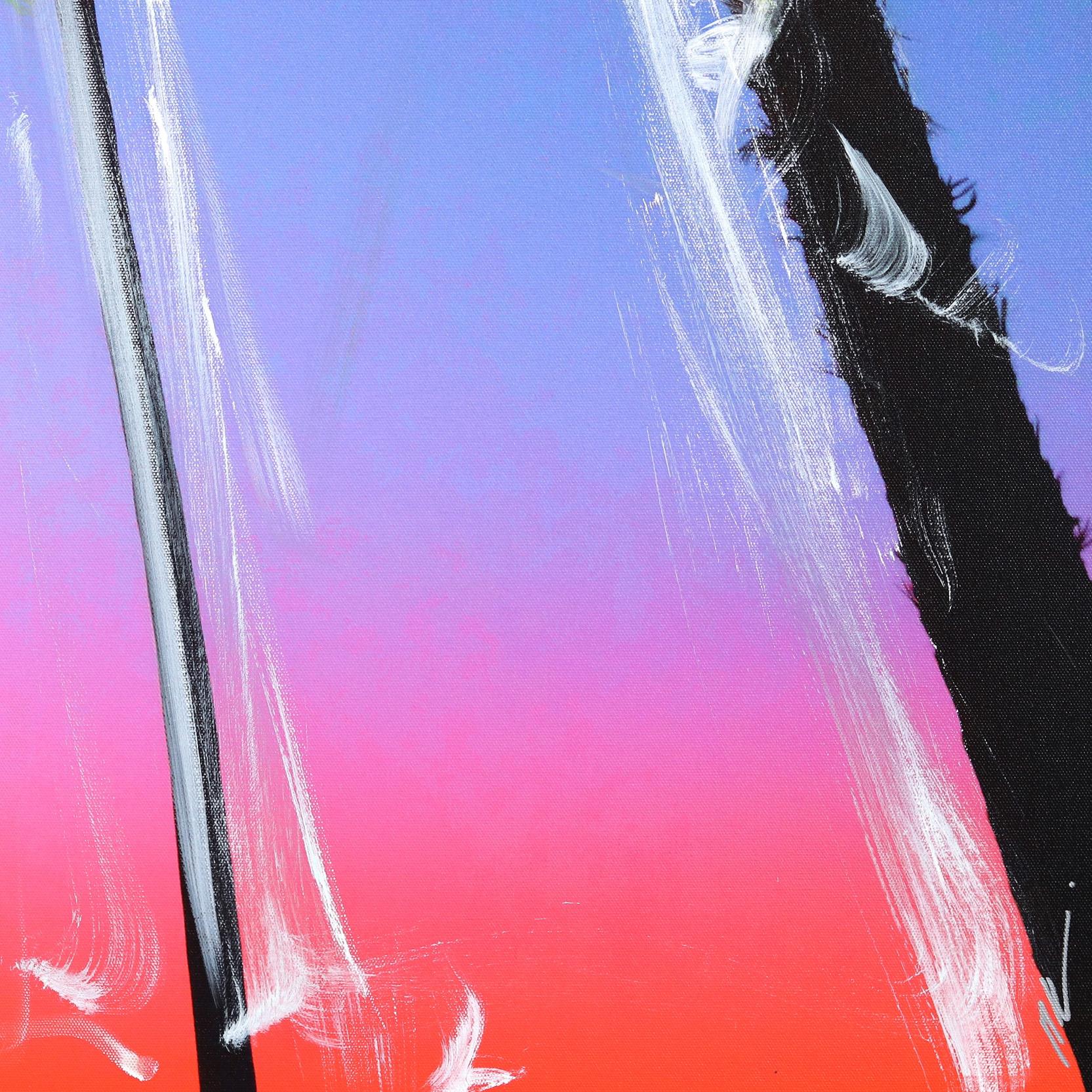 Santa Barbara 3 Palms - Peinture originale au coucher du soleil en couleurs Tropical Mixed Media en vente 5