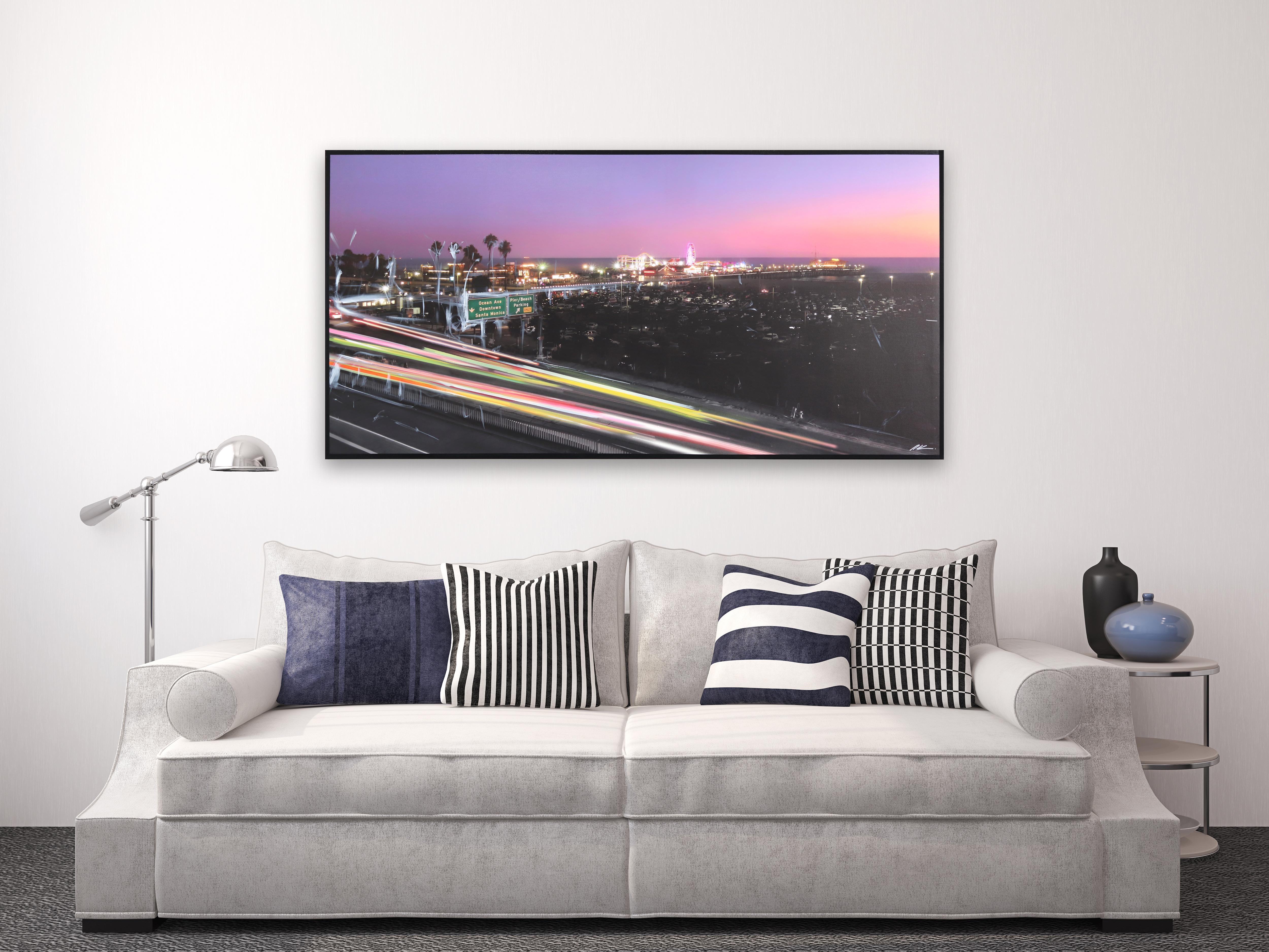 Santa Monica at PCH - Cruisin' - Peinture de paysage urbain en vente 1
