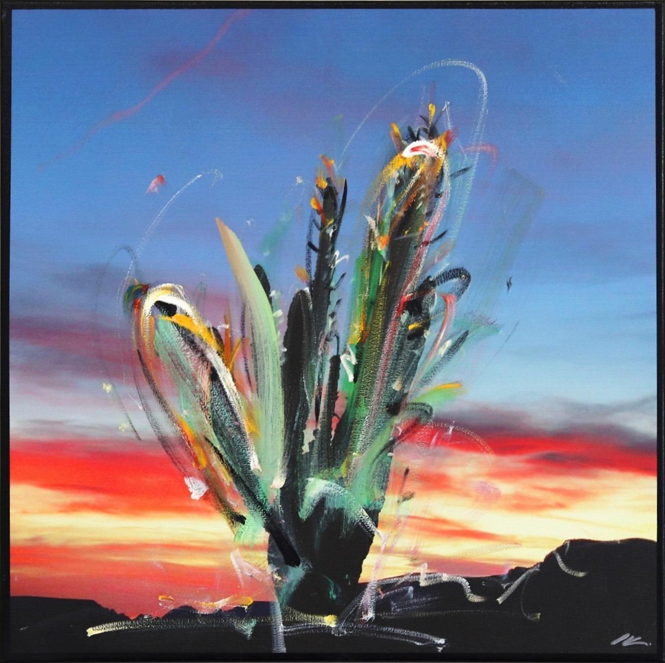 Abstract Painting Pete Kasprzak - Arizona Red Sunset Cactus - Paysage Original Artwork Desert