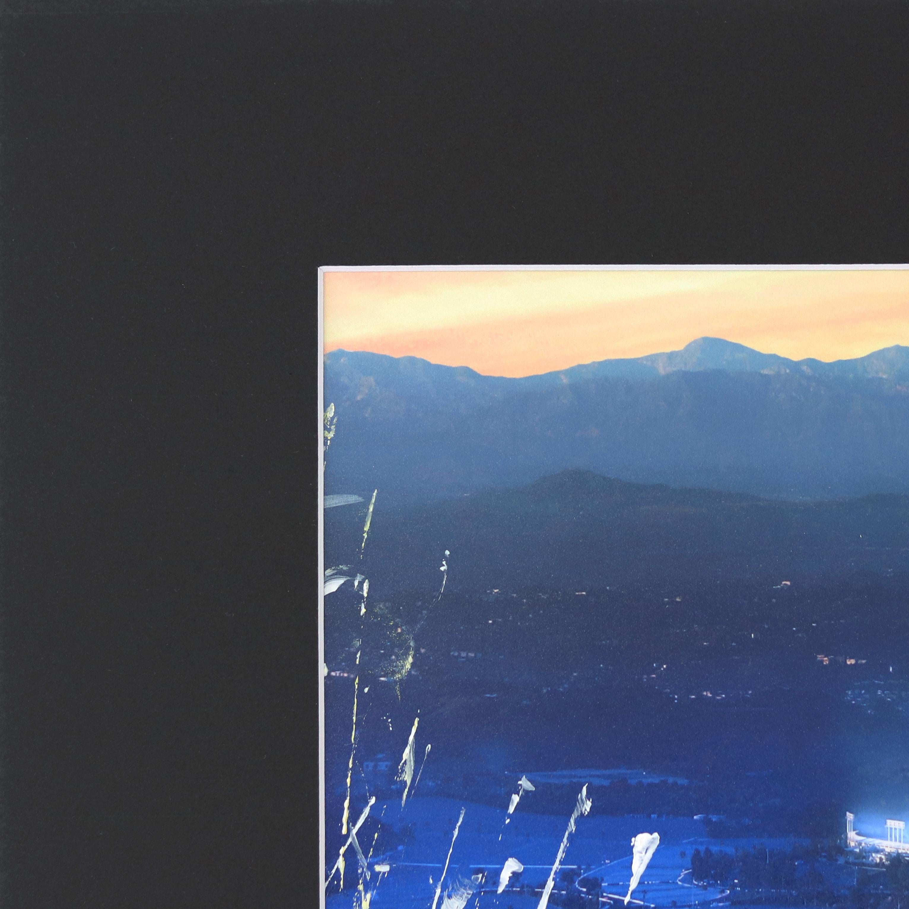 Dodger Stadium from the Sky (Blue) - Landscape Photography Painting Art on Paper For Sale 1