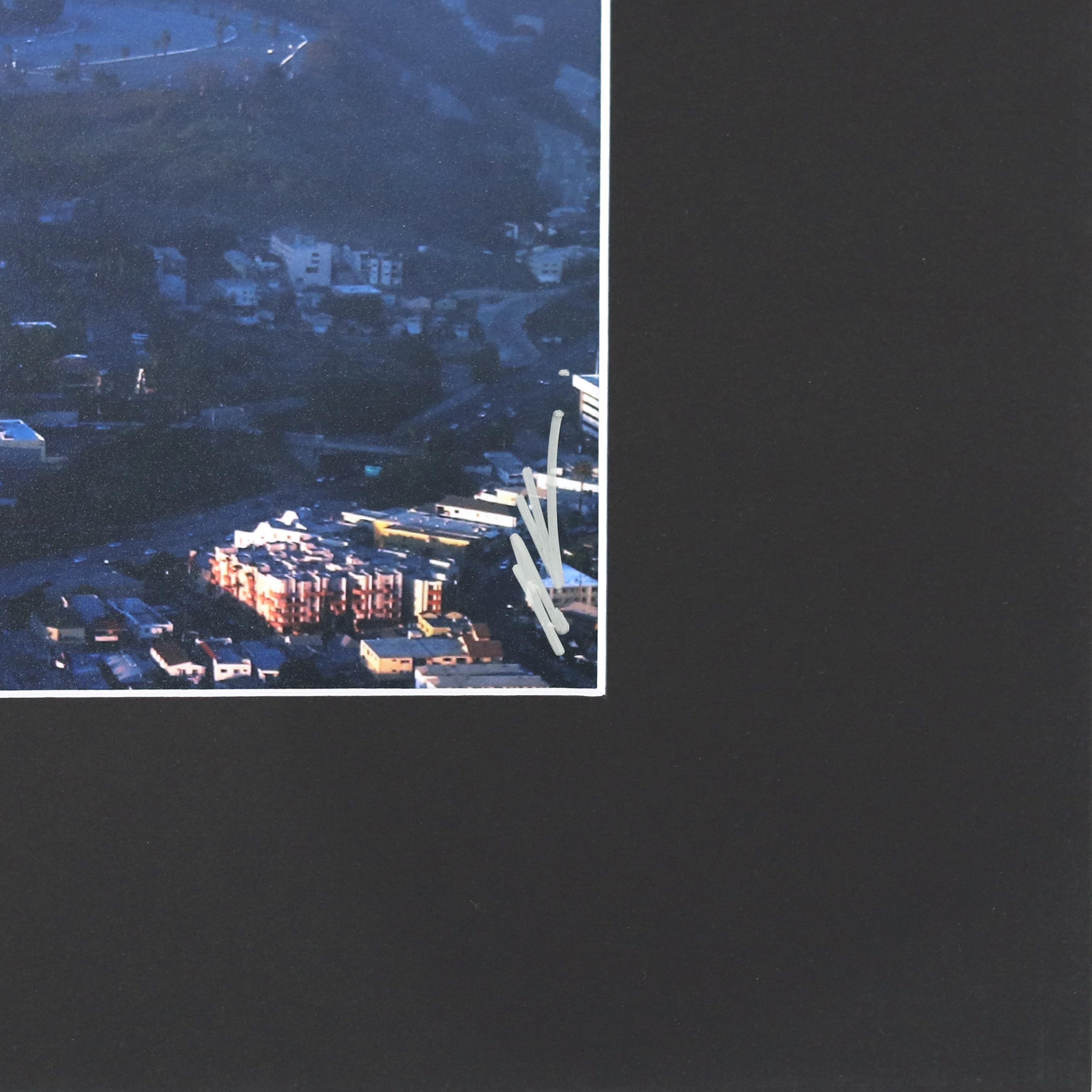 Dodger Stadium from the Sky (Blue) - Landscape Photography Painting Art on Paper For Sale 2