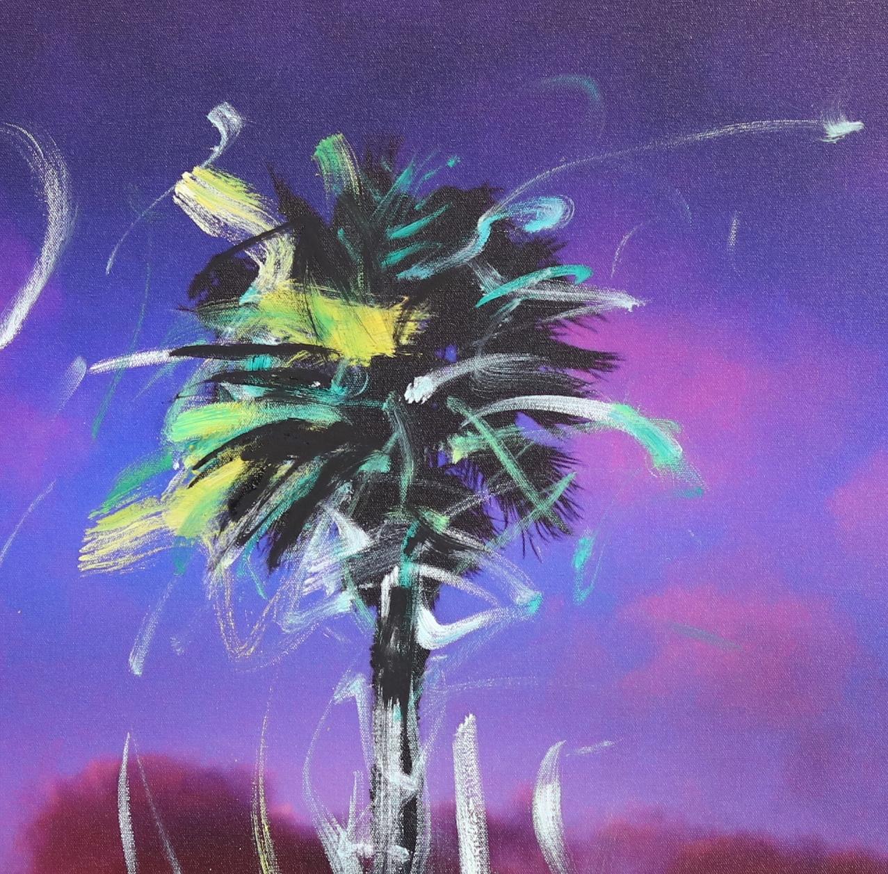 Hermosa Single Palm - Purple Abstract Painting by Pete Kasprzak