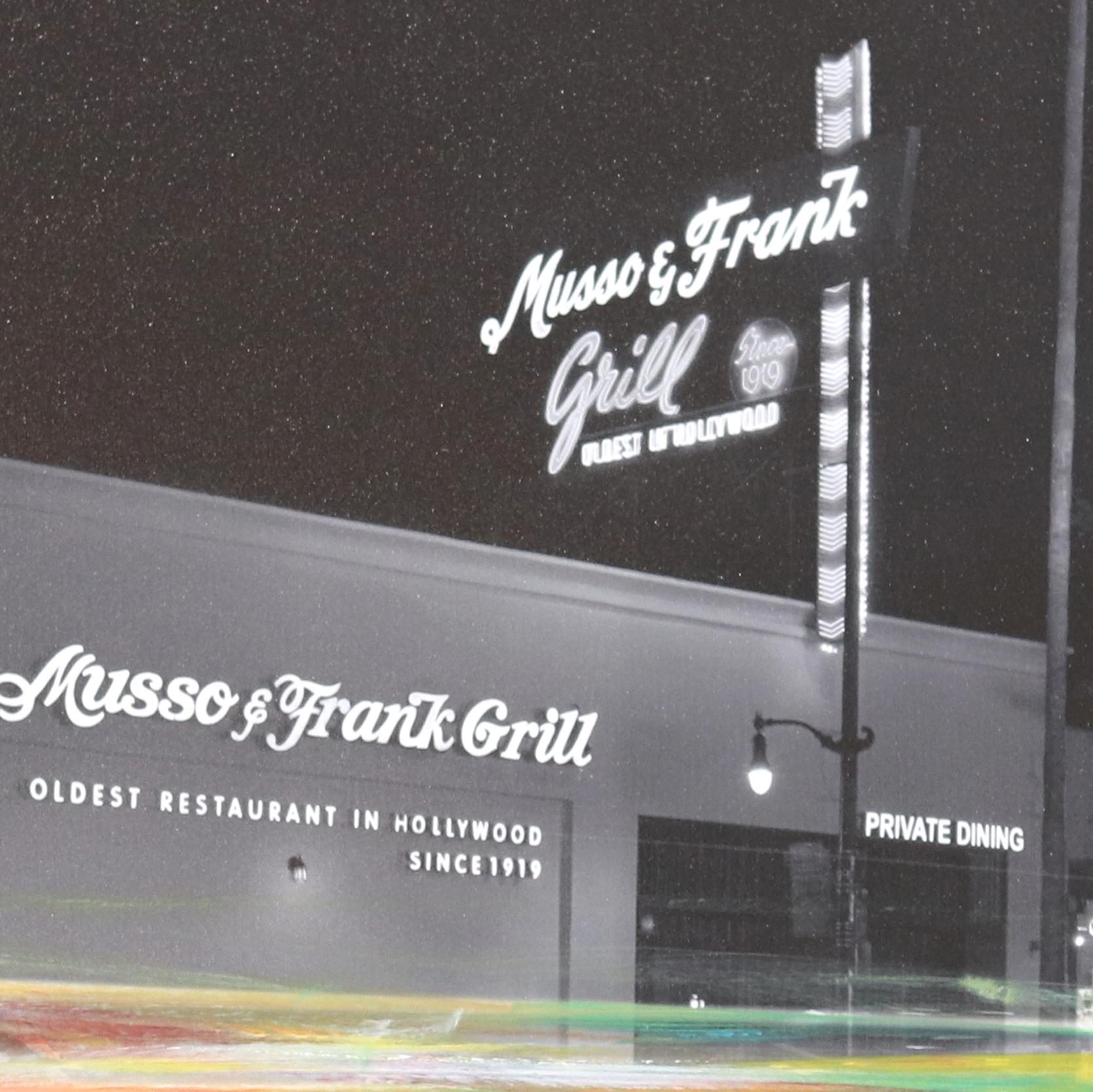 Hollywood's Oldest (Musso & Frank) - Urban Photography Painting Art on Paper - Black Landscape Photograph by Pete Kasprzak