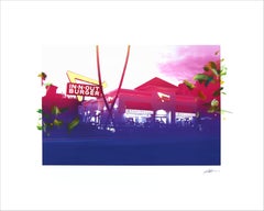 In 'N Out - Urban Purple Pink Restaurant Photography Painting Art on Paper
