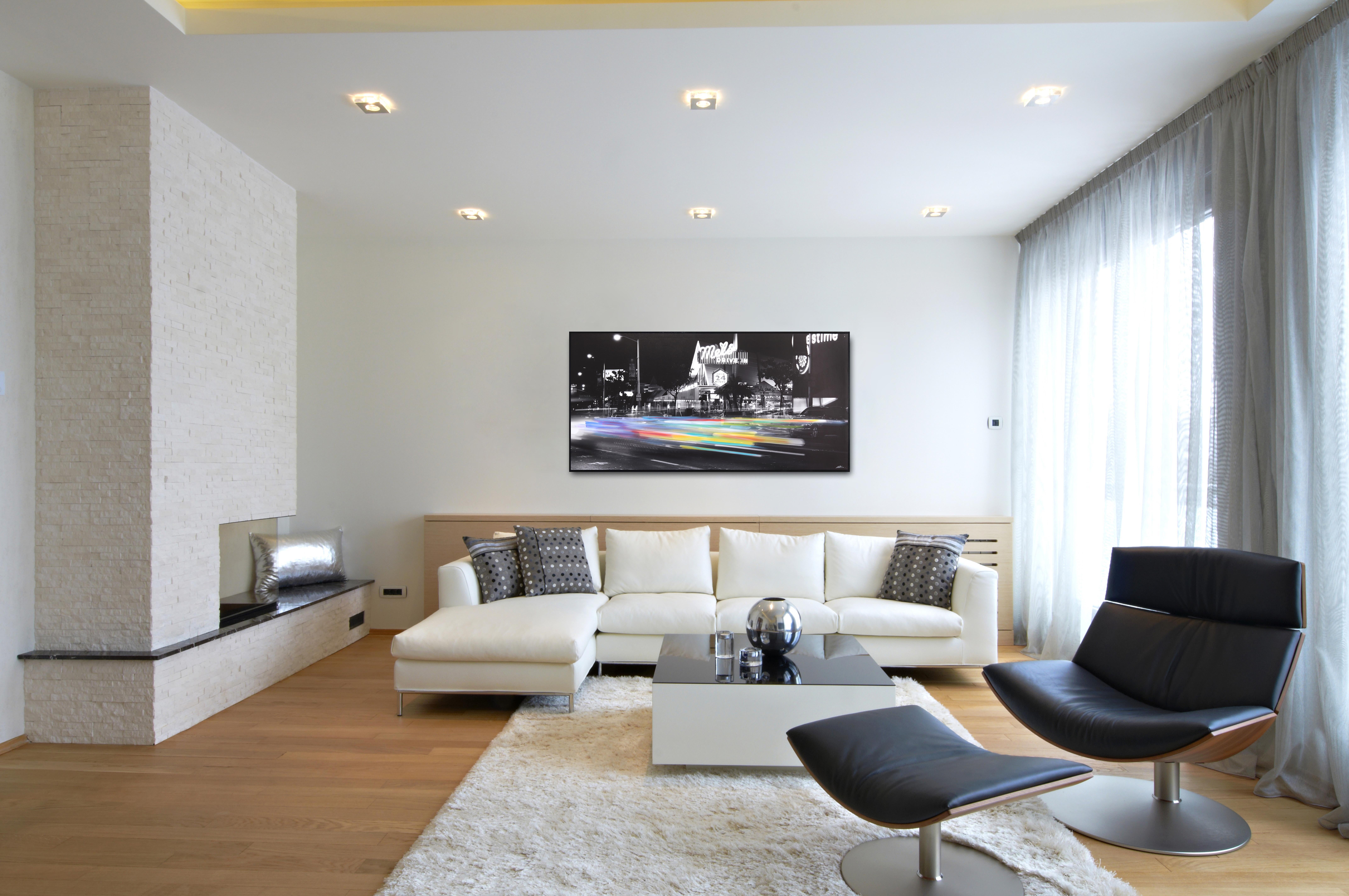 Mels Night Bites - Peinture de paysage urbain en vente 3