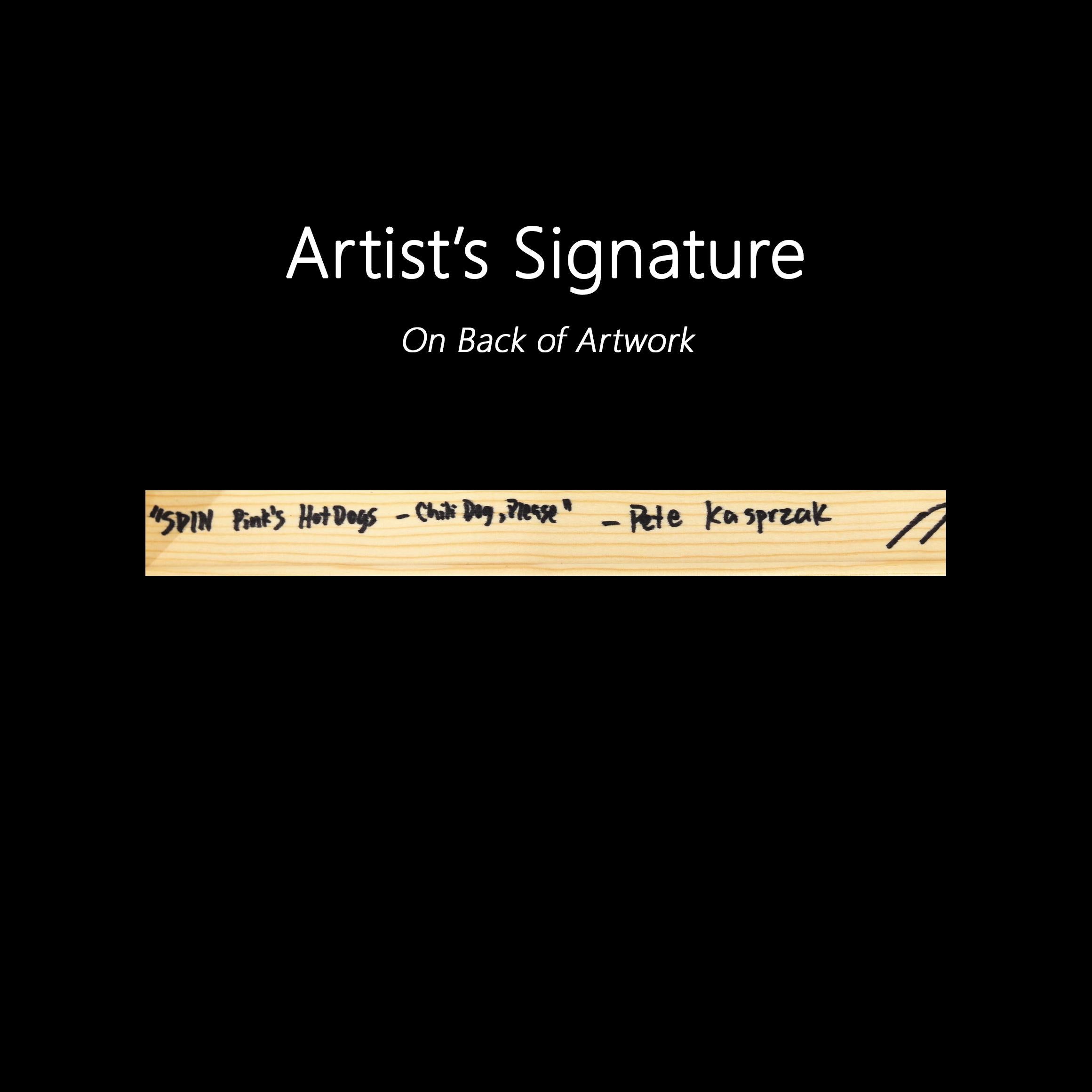 SPIN Pink's Hot Dogs - Chili Dog, Please   -  Peinture de paysage urbain en vente 4