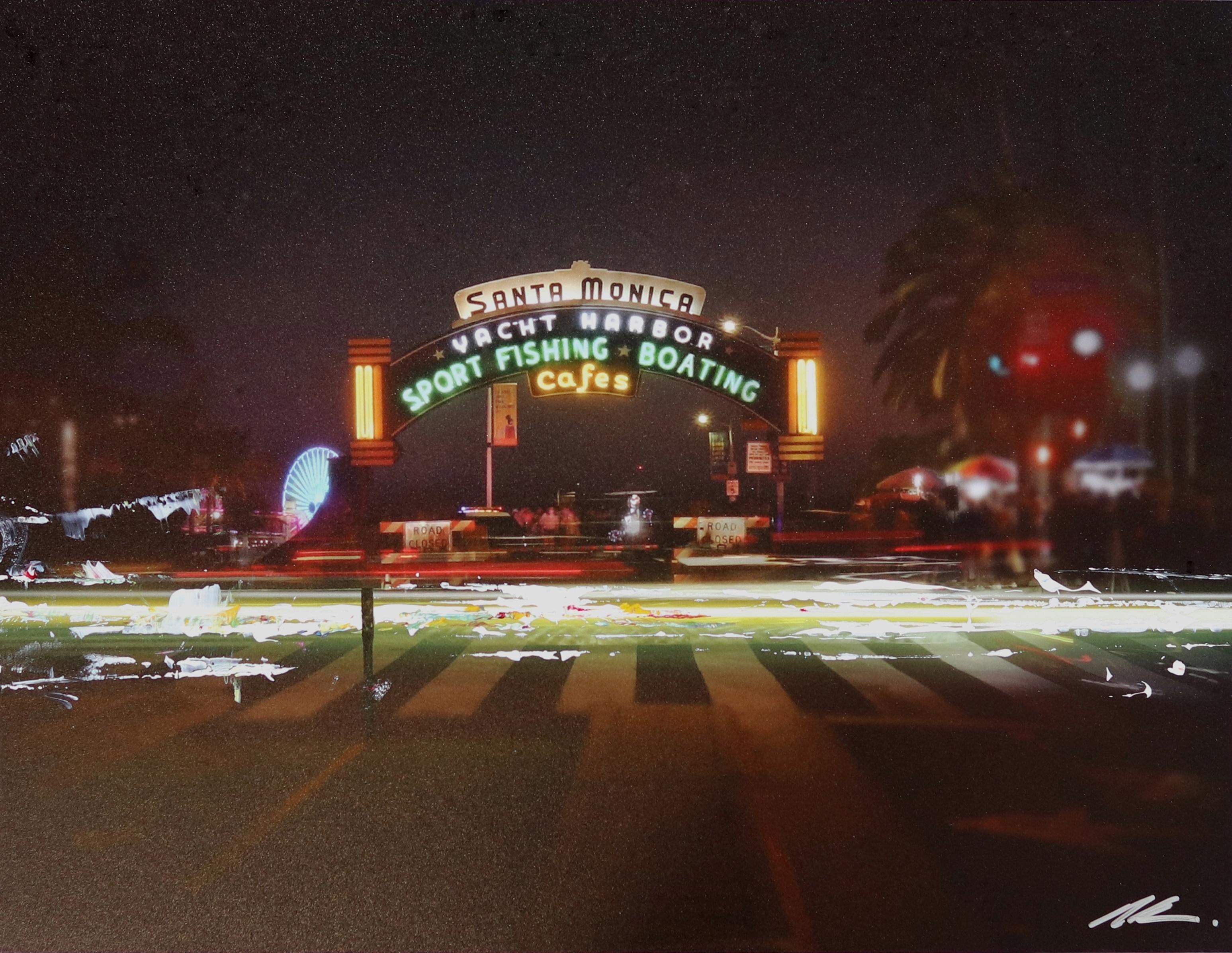 Pete Kasprzak Abstract Painting - SPIN Santa Monica Pier - Urban Landscape Photography Painting Original Art