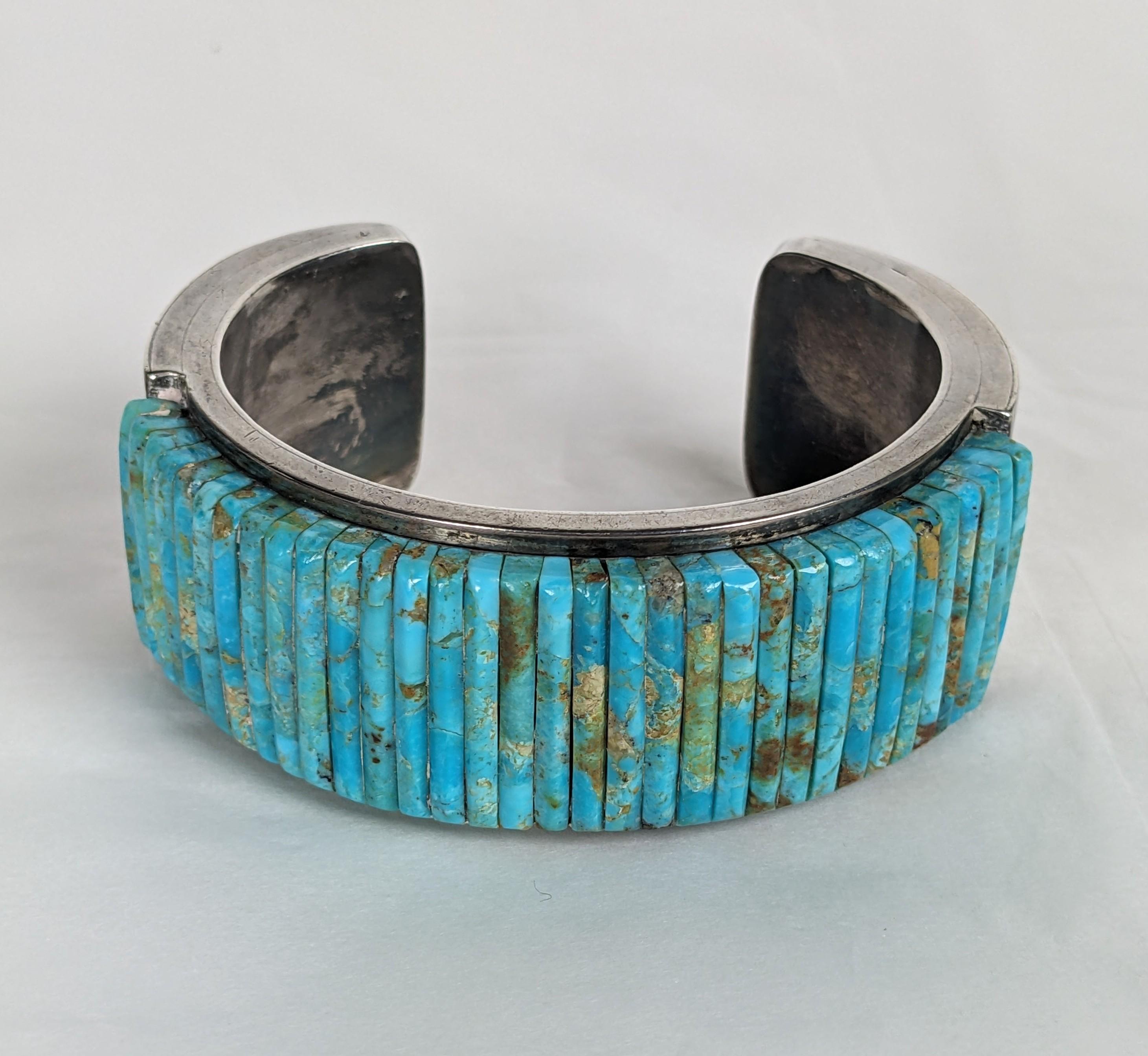 Pete Sierra Navajo Bracciale in argento con intarsio di ciottoli e turchese In condizioni buone in vendita a New York, NY