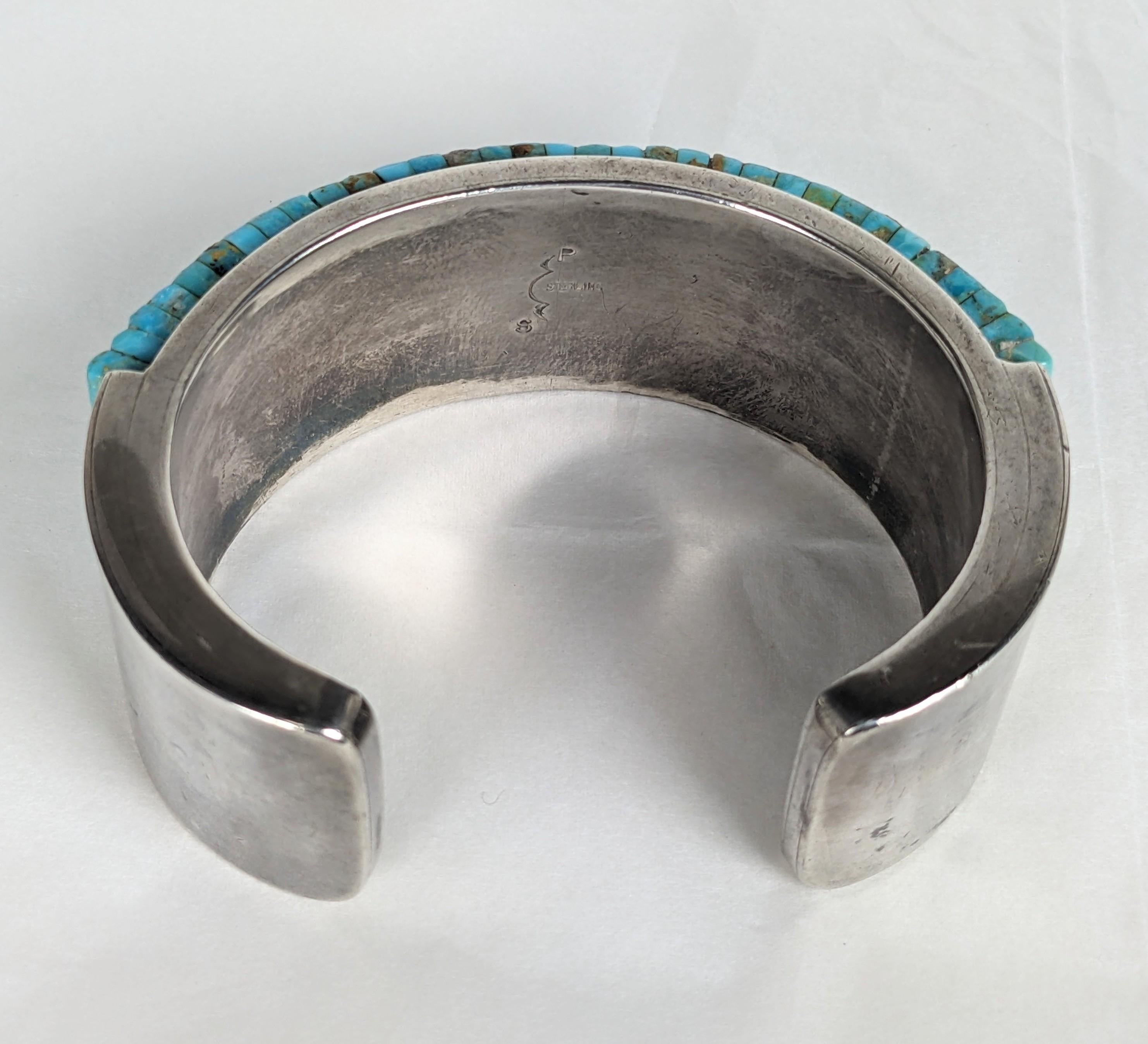 da uomo o donna Pete Sierra Navajo Bracciale in argento con intarsio di ciottoli e turchese in vendita