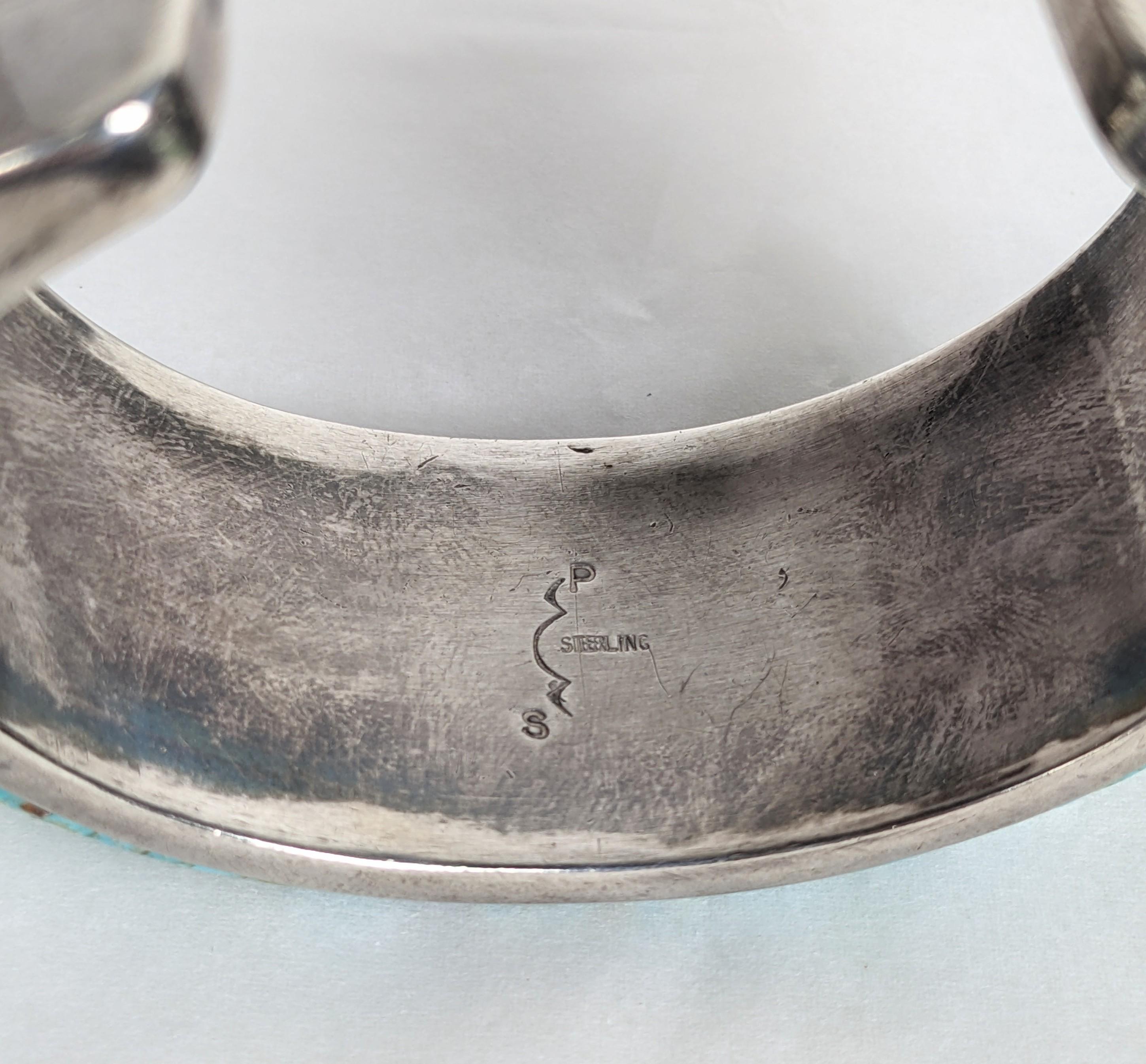 Pete Sierra Navajo Bracciale in argento con intarsio di ciottoli e turchese in vendita 1