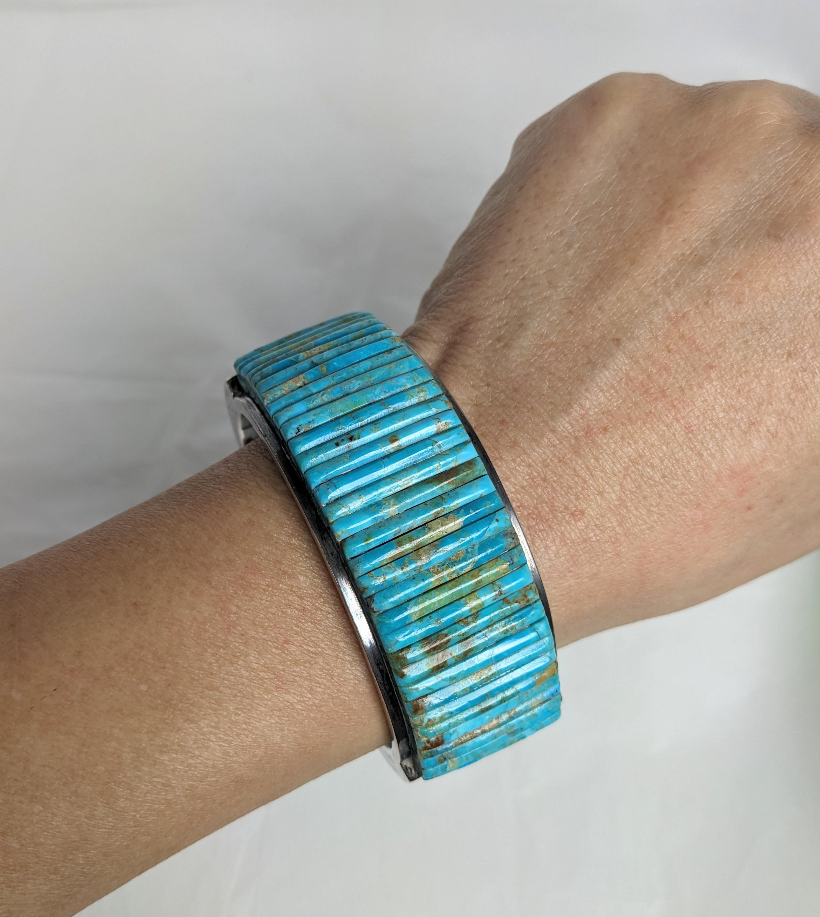 Pete Sierra Navajo Bracciale in argento con intarsio di ciottoli e turchese in vendita 2
