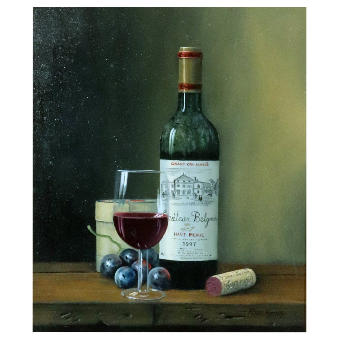 Peter A. Kotka, Stiil Life with Bottle of 1997 - Chateau Belgrave Haut Medoc en vente