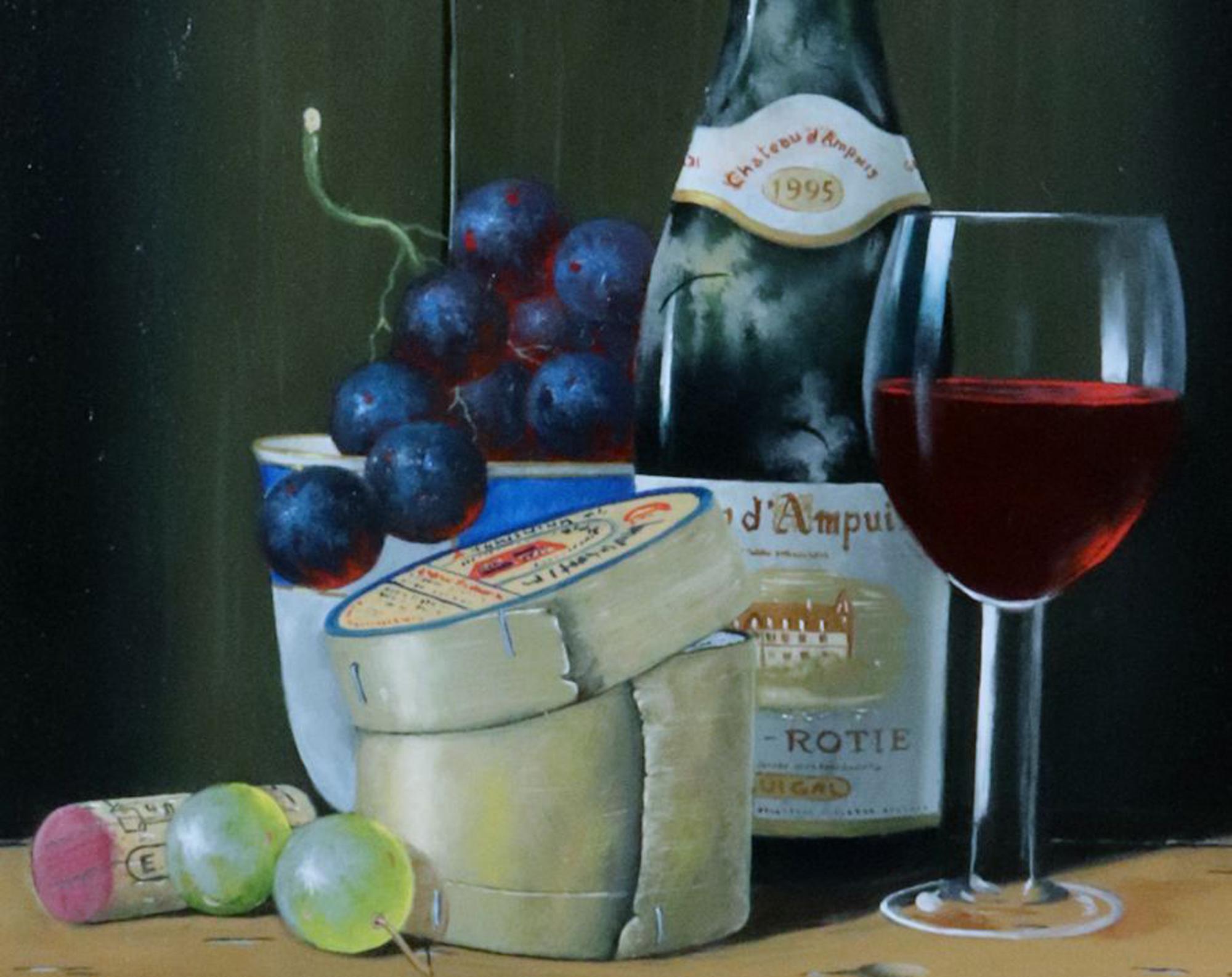 Stiil Life mit Wein und Käse von Peter A. Kotka im Zustand „Gut“ im Angebot in Downingtown, PA