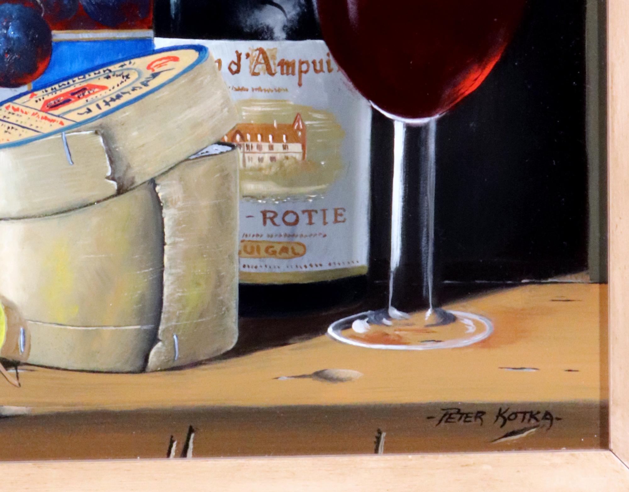 Stiil Life mit Wein und Käse von Peter A. Kotka (Ende des 20. Jahrhunderts) im Angebot