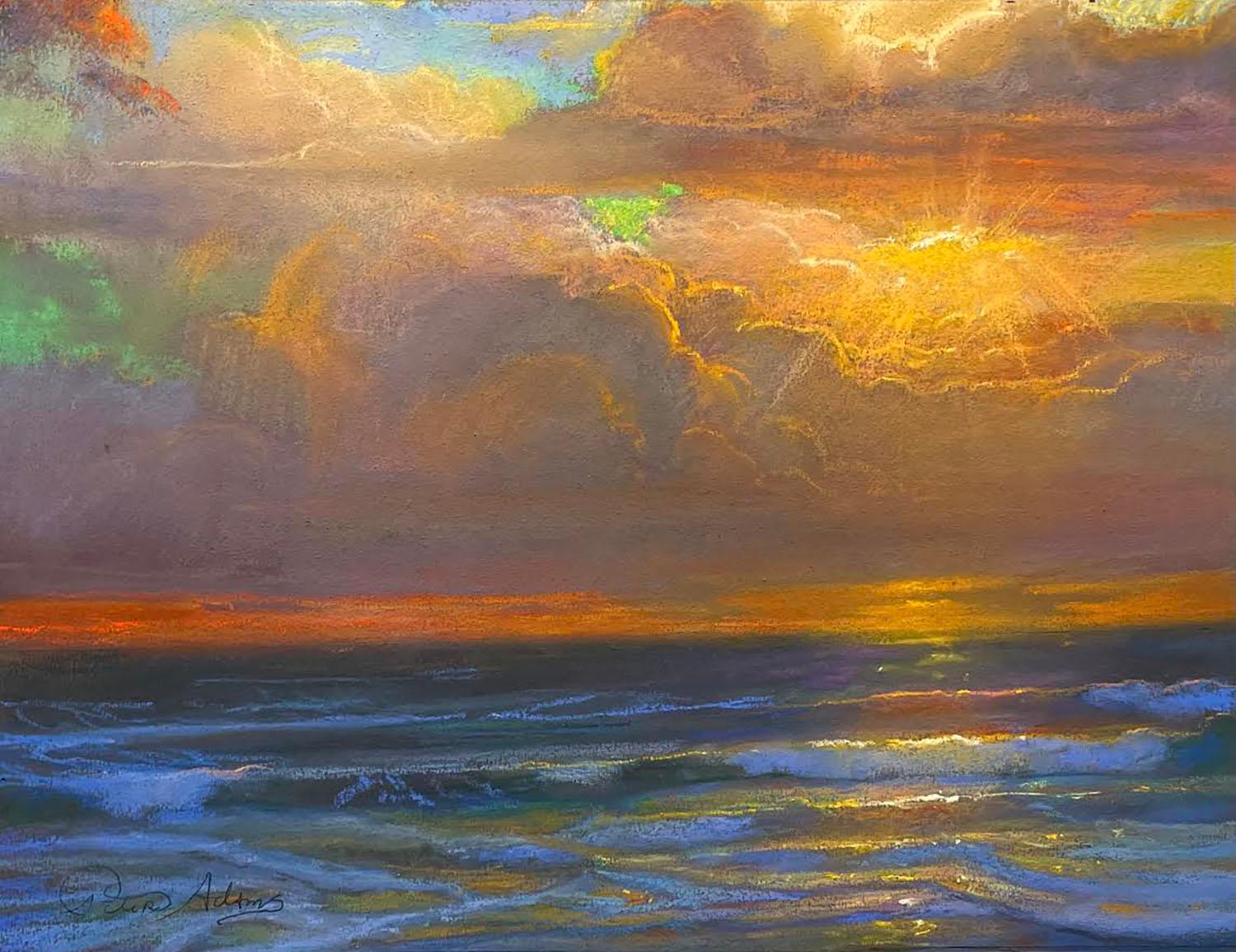 Après la tempête d'automne ; plage de St. Malo, bord de l'océan - Impressionnisme Painting par Peter Adams