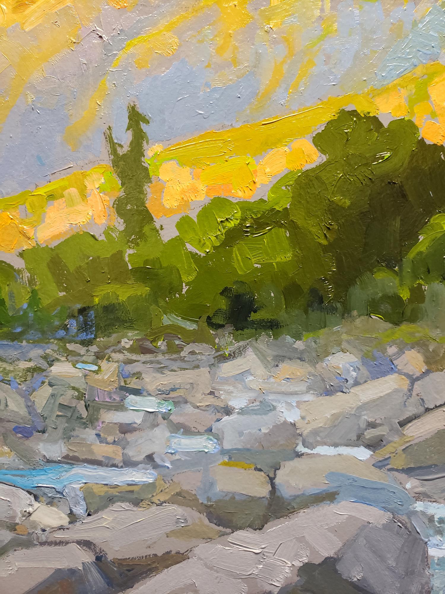 Flûte d'après-midi ; rivière Kern - Marron Landscape Painting par Peter Adams