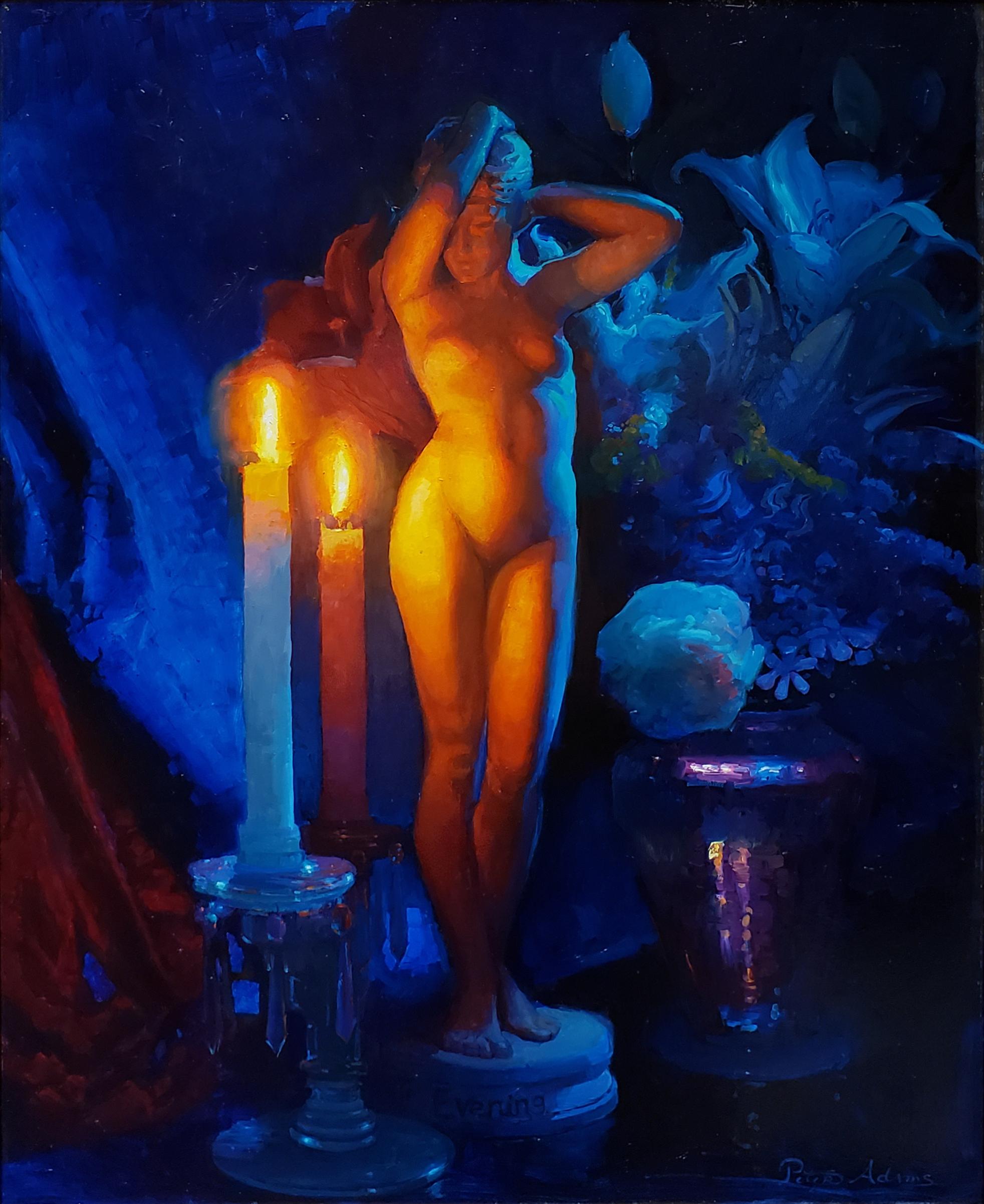 Beauty in Nocturne: Ruckstull's Sculpture of Evening - Impressionist Painting by Peter Adams