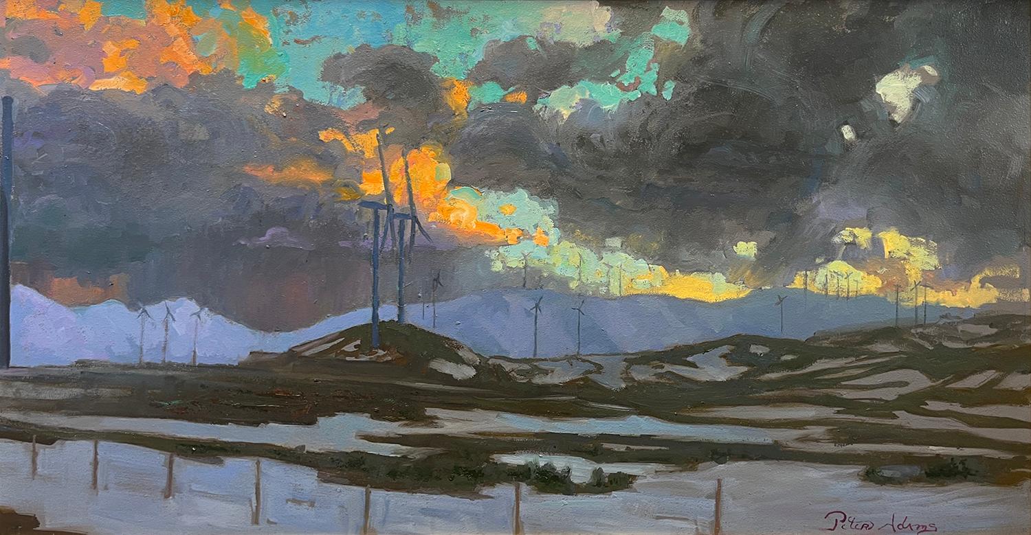 Gebrehter Sturm über der Windfarm; Tehachapi, Kalifornien – Painting von Peter Adams