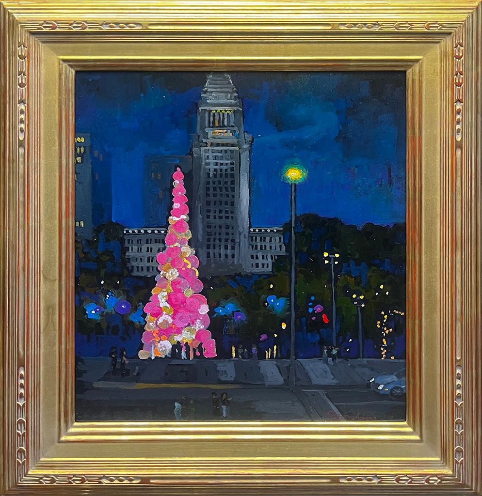 Peter Adams Landscape Painting - Christmas Eve at City Hall from the Terri and Jerry Kohl Stairway, Dorothy Chand