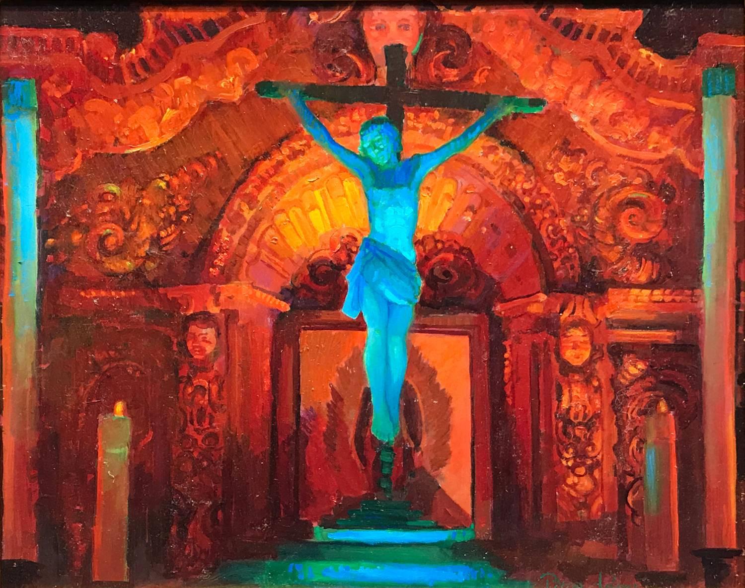 Crucifix and Retablo at Serra Chapel; Mission San Juan Capistrano - Painting by Peter Adams